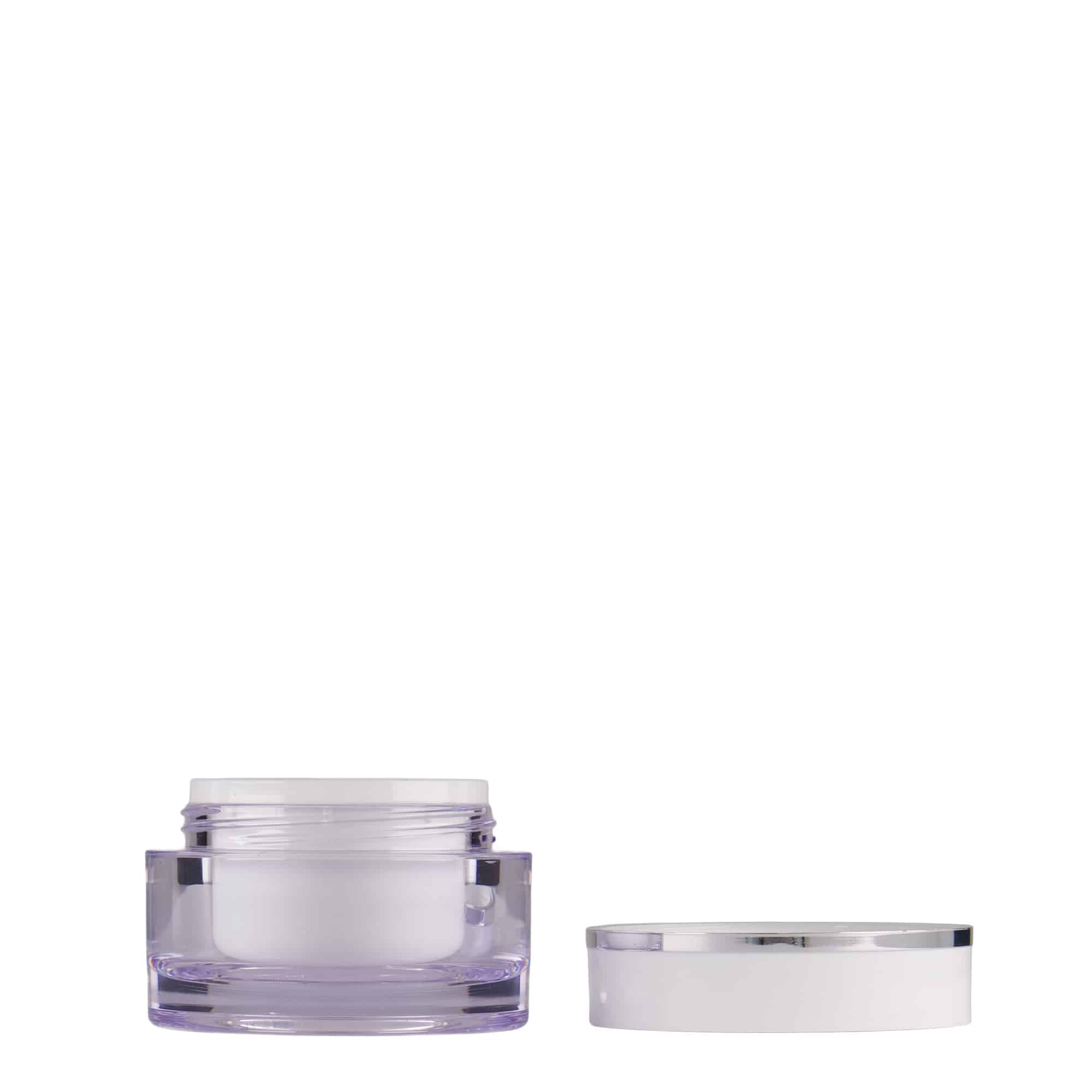 10 ml krukke, SAN-plast, hvit, åpning: skrukork 10 ml krukke, SAN-plast, hvit, åpning: skrukork