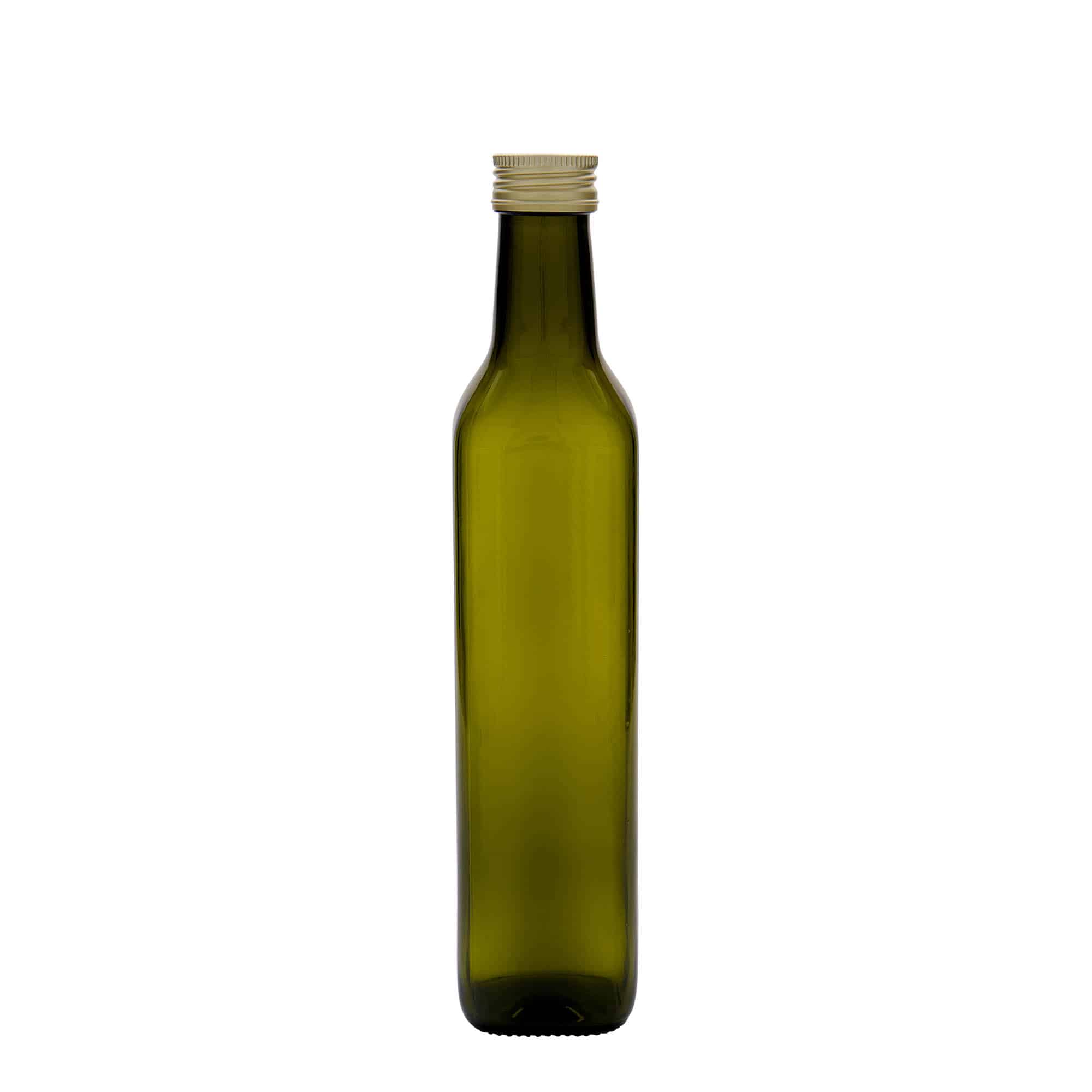 500 ml glassflaske "Marasca", kvadratisk, antikkgrønn, åpning: PP 31,5