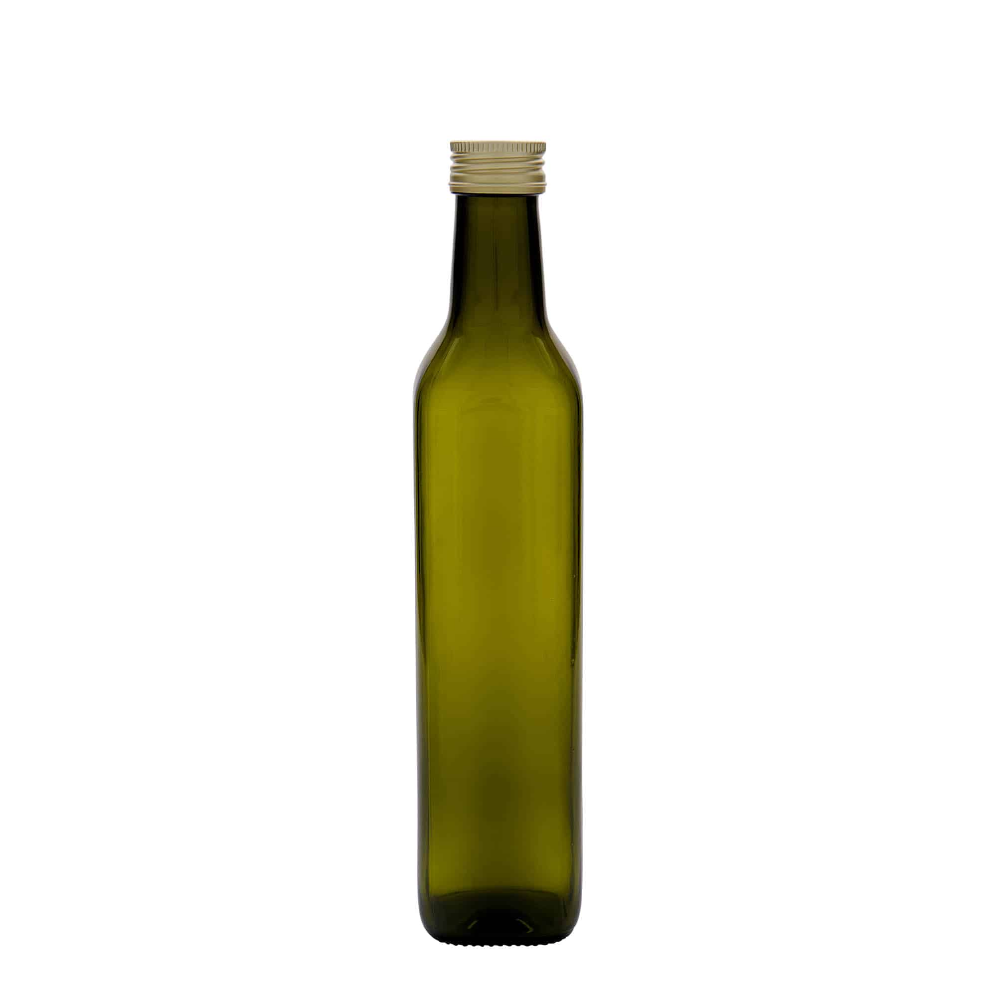 500 ml glassflaske 'Marasca', firkantet, antikkgrønn, åpning: PP 31,5