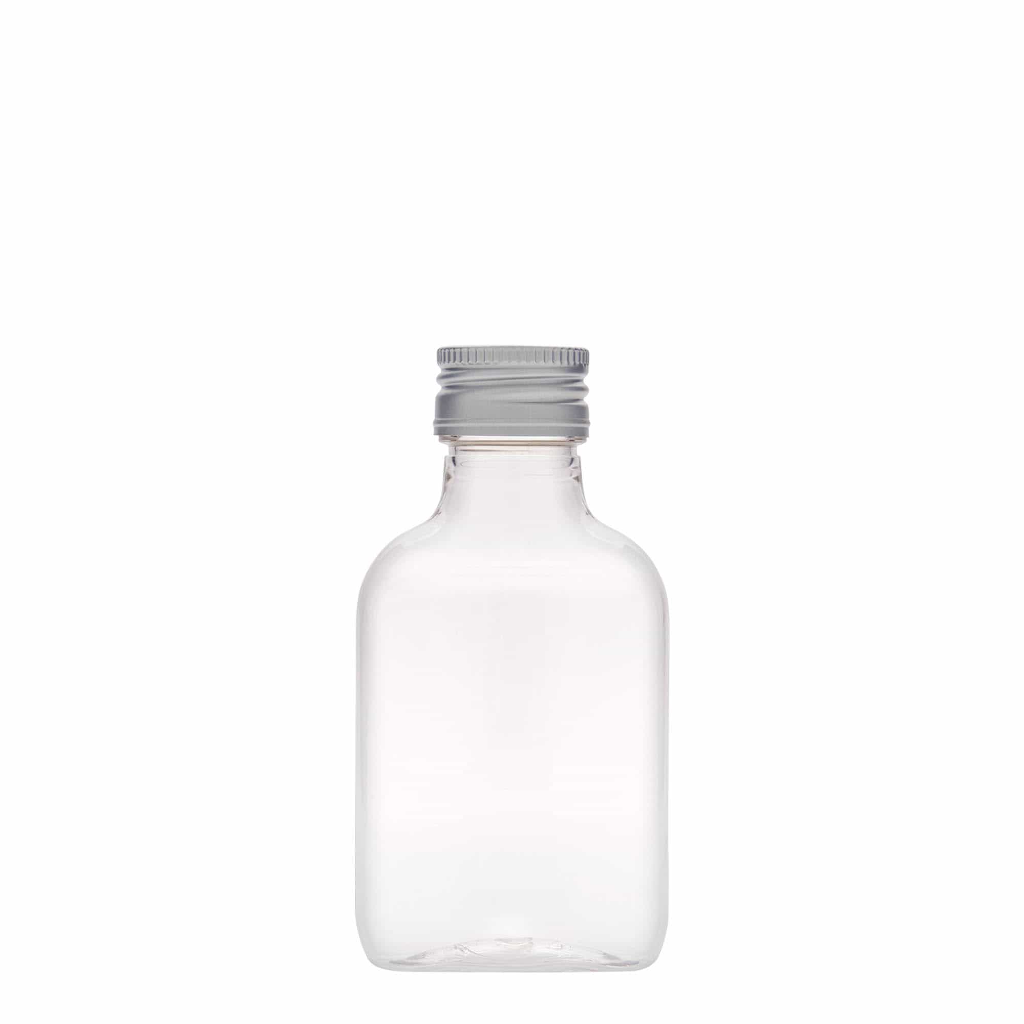 100 ml lommeflaske, oval, PET-plast, åpning: PP 28