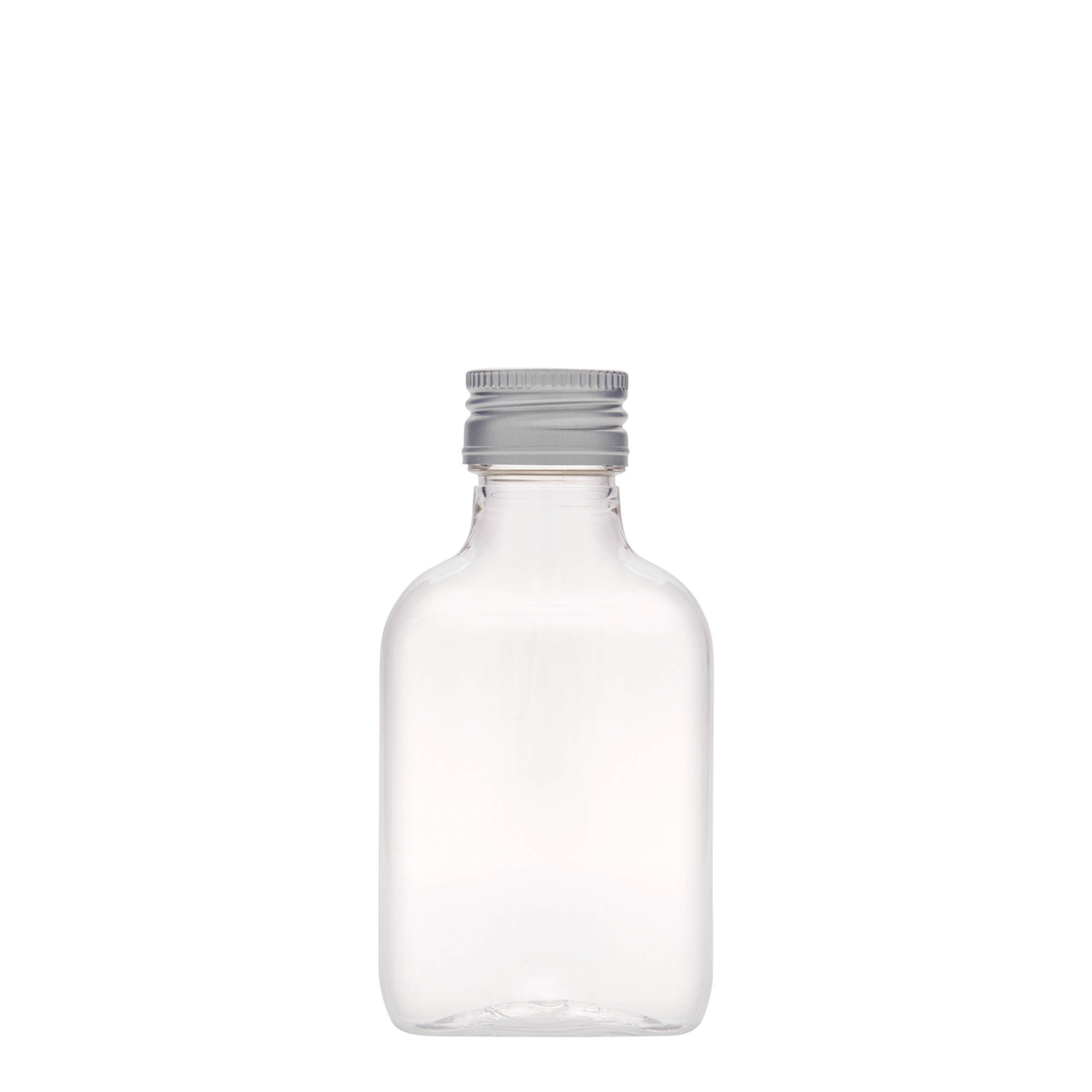 100 ml lommeflaske, oval, PET-plast, åpning: PP 28