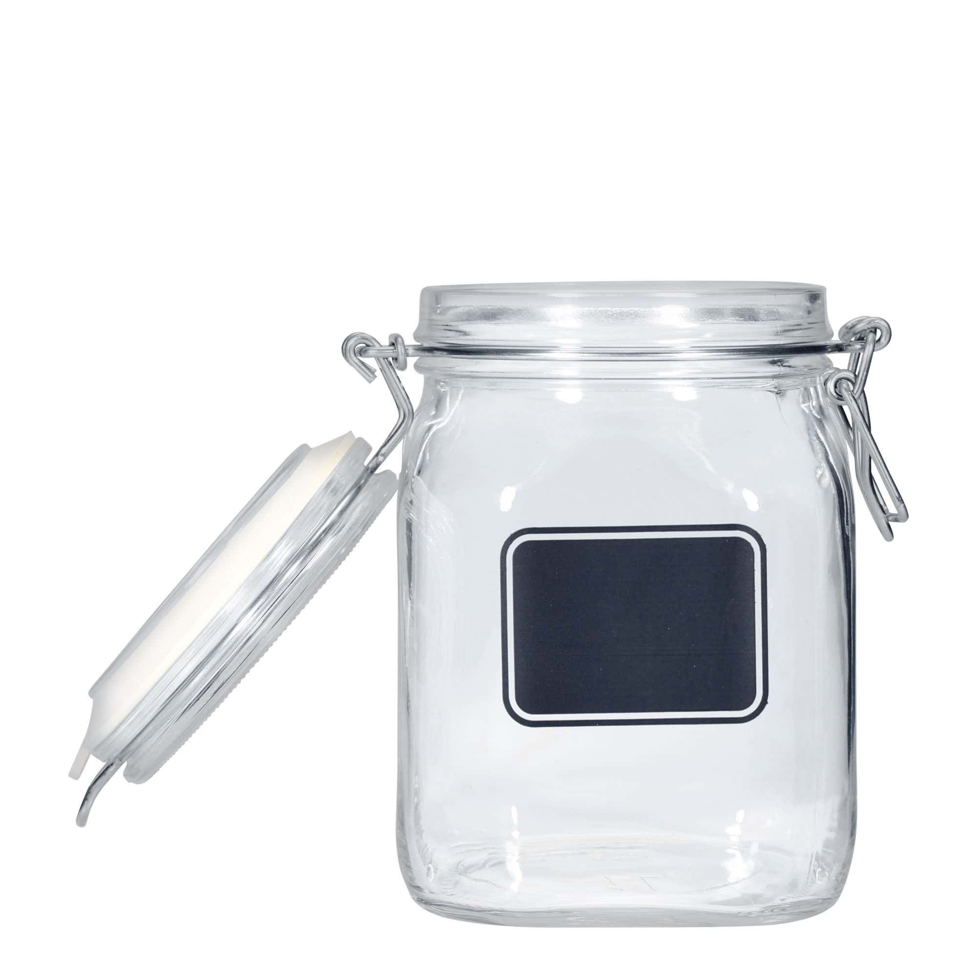 1000 ml bøyleglass "Fido", motiv: Etikettfelt, kvadratisk, åpning: Bøylelokk 1000 ml bøyleglass "Fido", motiv: Etikettfelt, kvadratisk, åpning: Bøylelokk