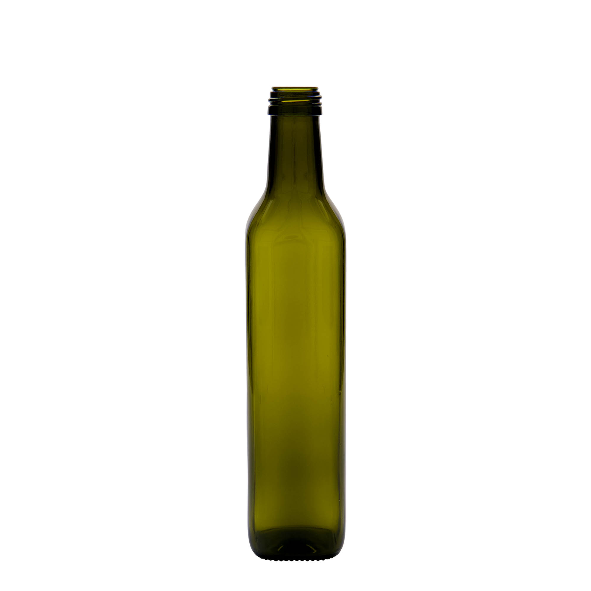 500 ml glassflaske 'Marasca', firkantet, antikkgrønn, åpning: PP 31,5