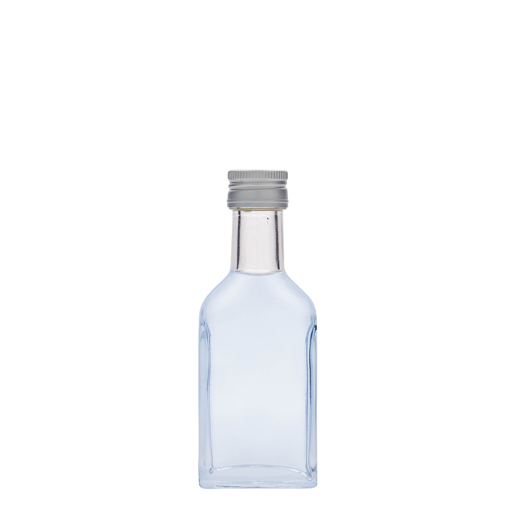 40 ml lommeflaske med lang hals, rektangulær, glass, åpning: PP 22