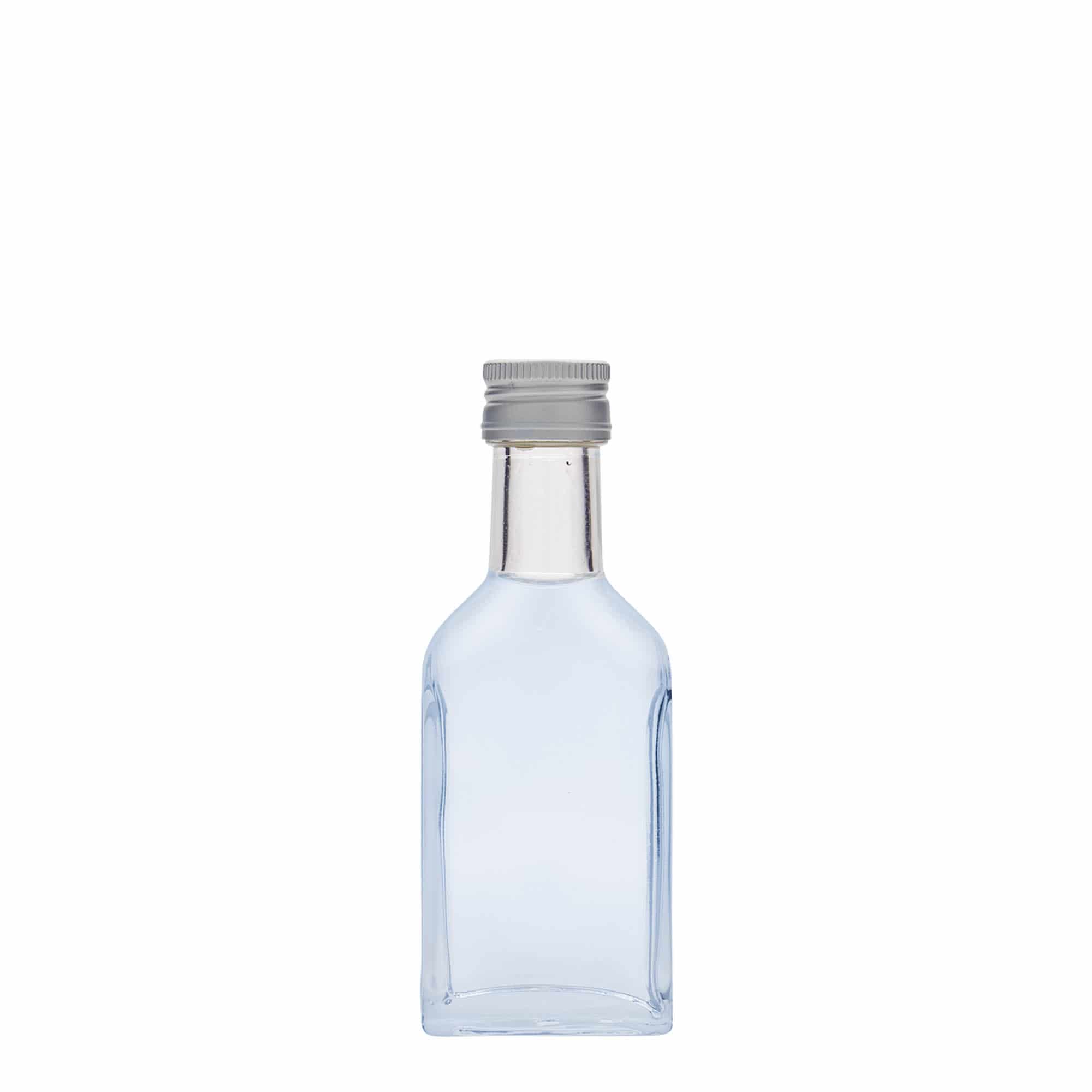 40 ml lommeflaske med lang hals, rektangulær, glass, åpning: PP 22