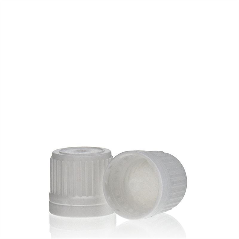 Skrukork med dryppinnsats, PE-plast, hvit, for åpning: DIN 18 Skrukork med dryppinnsats, PE-plast, hvit, for åpning: DIN 18