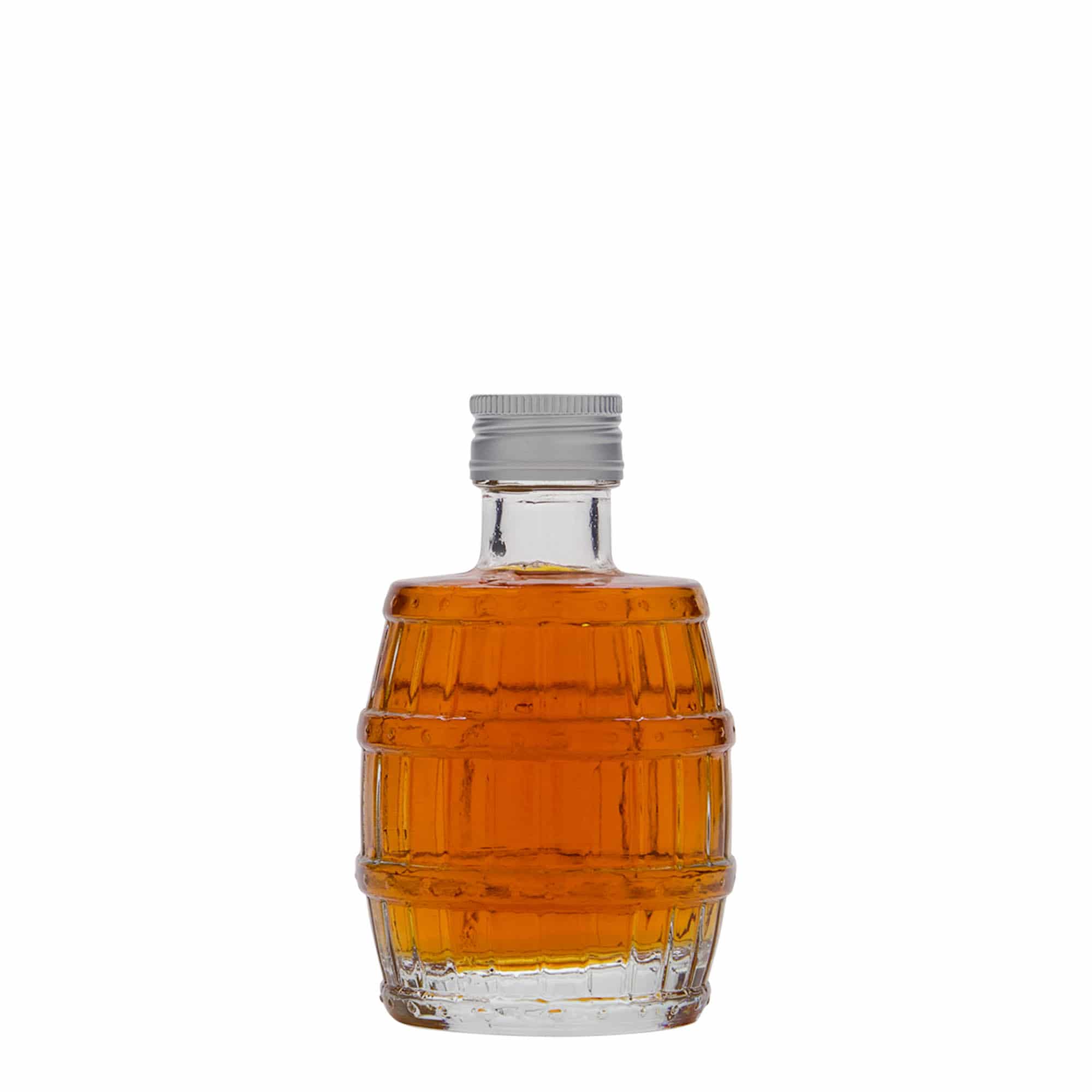 100 ml glassflaske 'tønne', åpning: PP 24 100 ml glassflaske 'tønne', åpning: PP 24