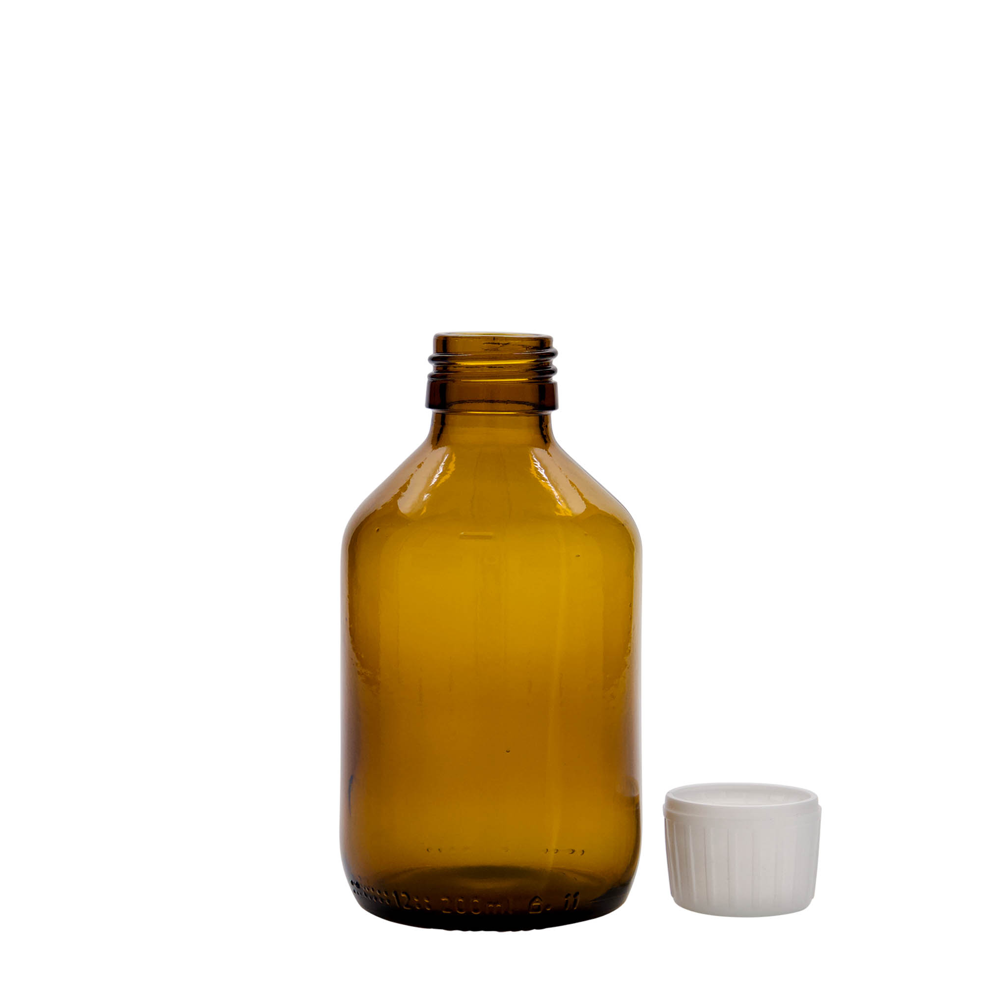 200 ml medisinsk flaske, brun, glass, åpning: PP 28