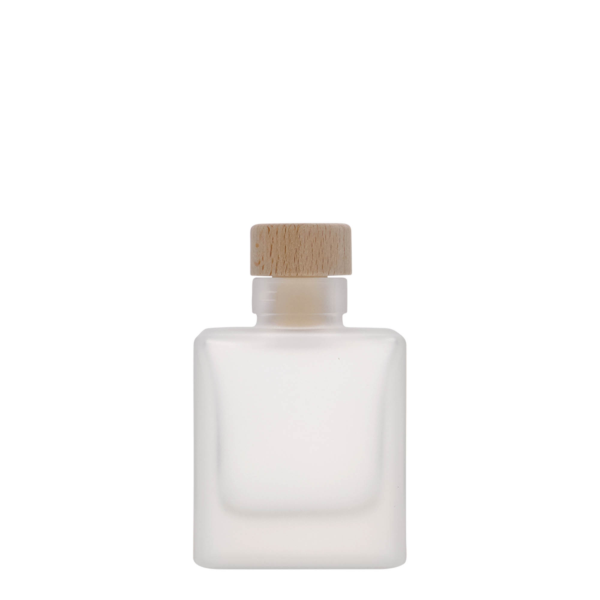 100 ml glassflaske 'Cube', firkantet, frostet, åpning: kork