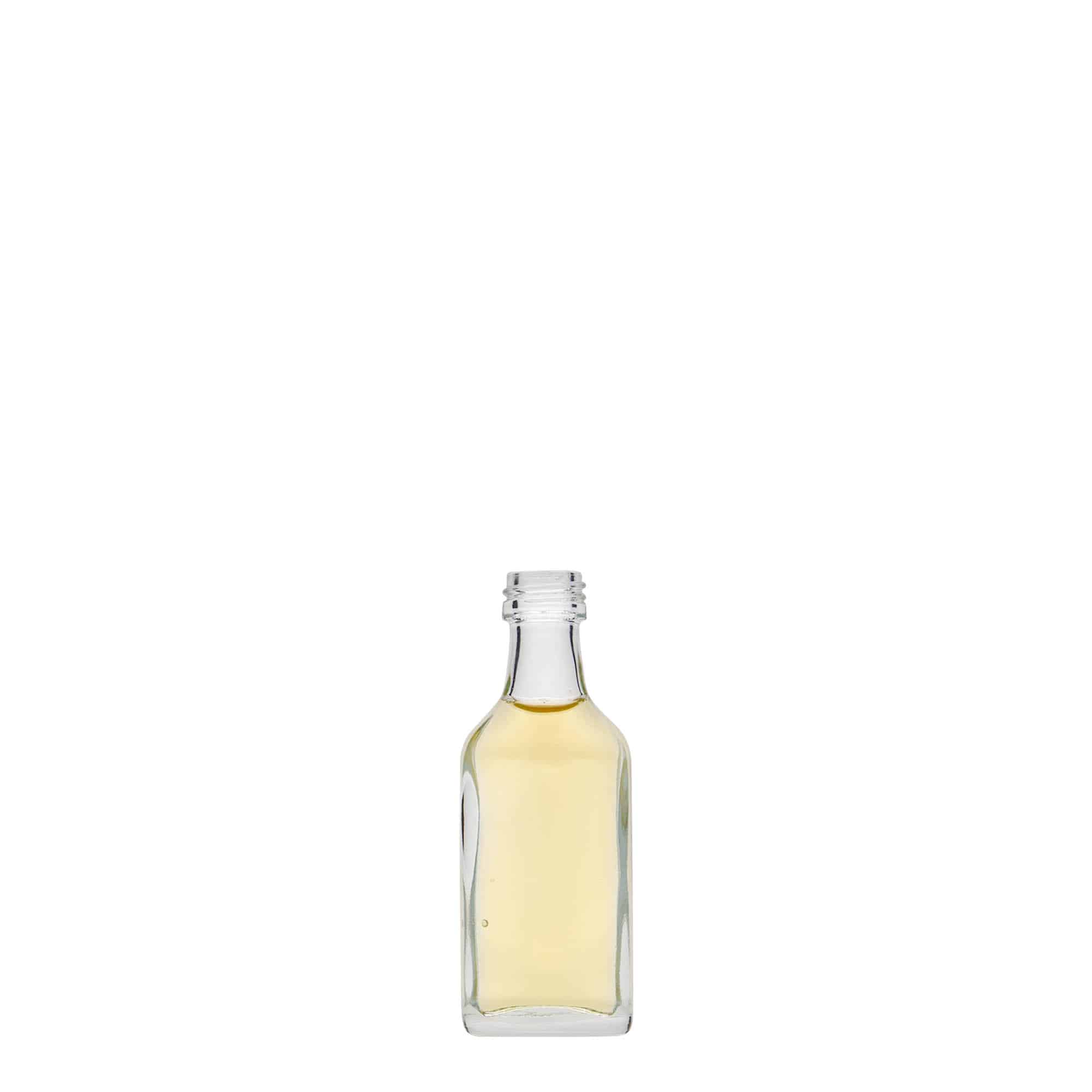 20 ml lommeflaske, firkantet, glass, åpning: PP 18