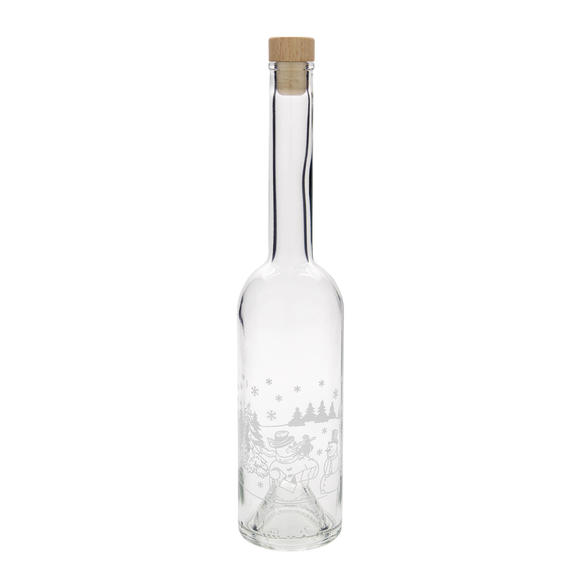 500 ml glassflaske 'Opera', motiv: snømannflaske, åpning: kork
