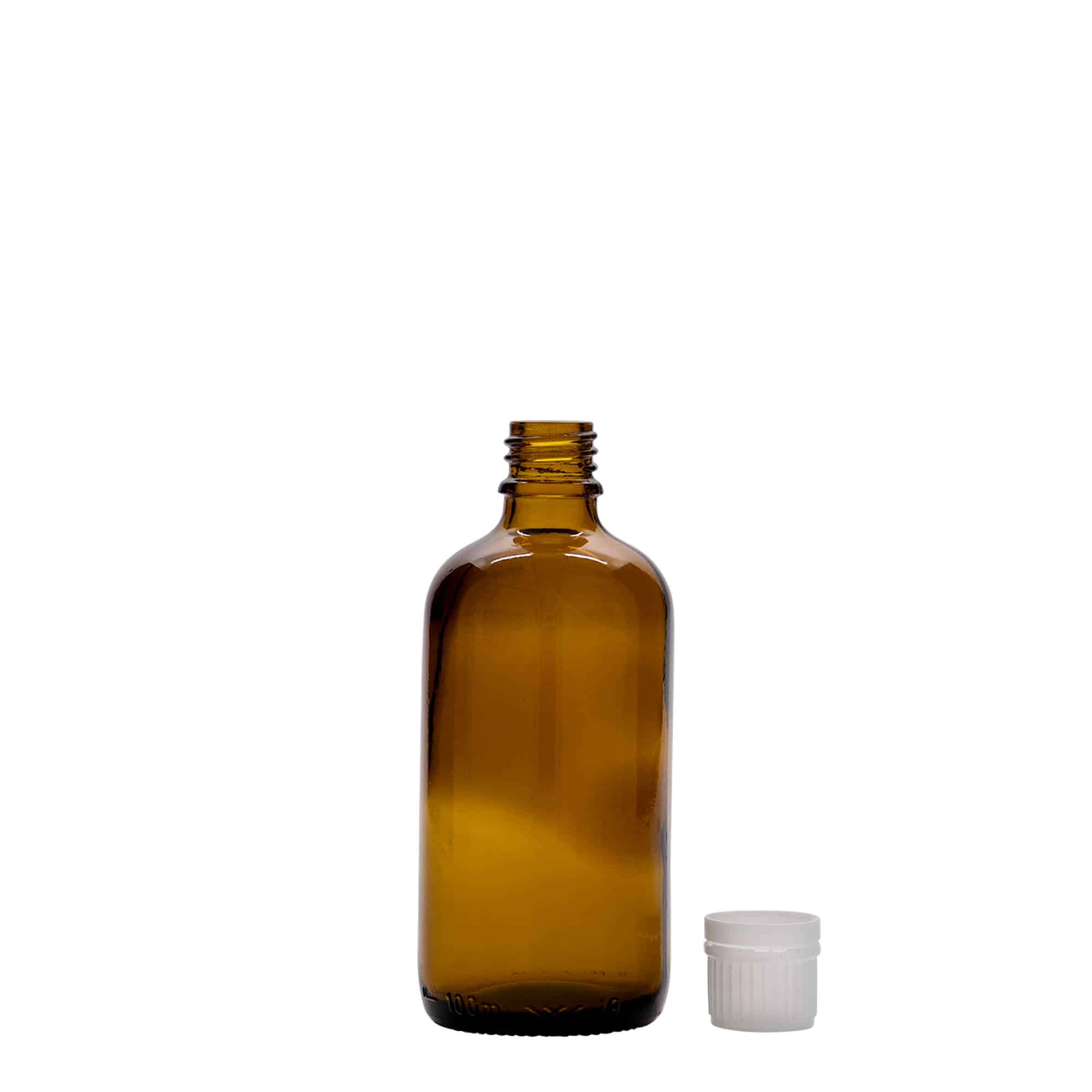 100 ml medisinsk flaske, glass, brun, åpning: DIN 18