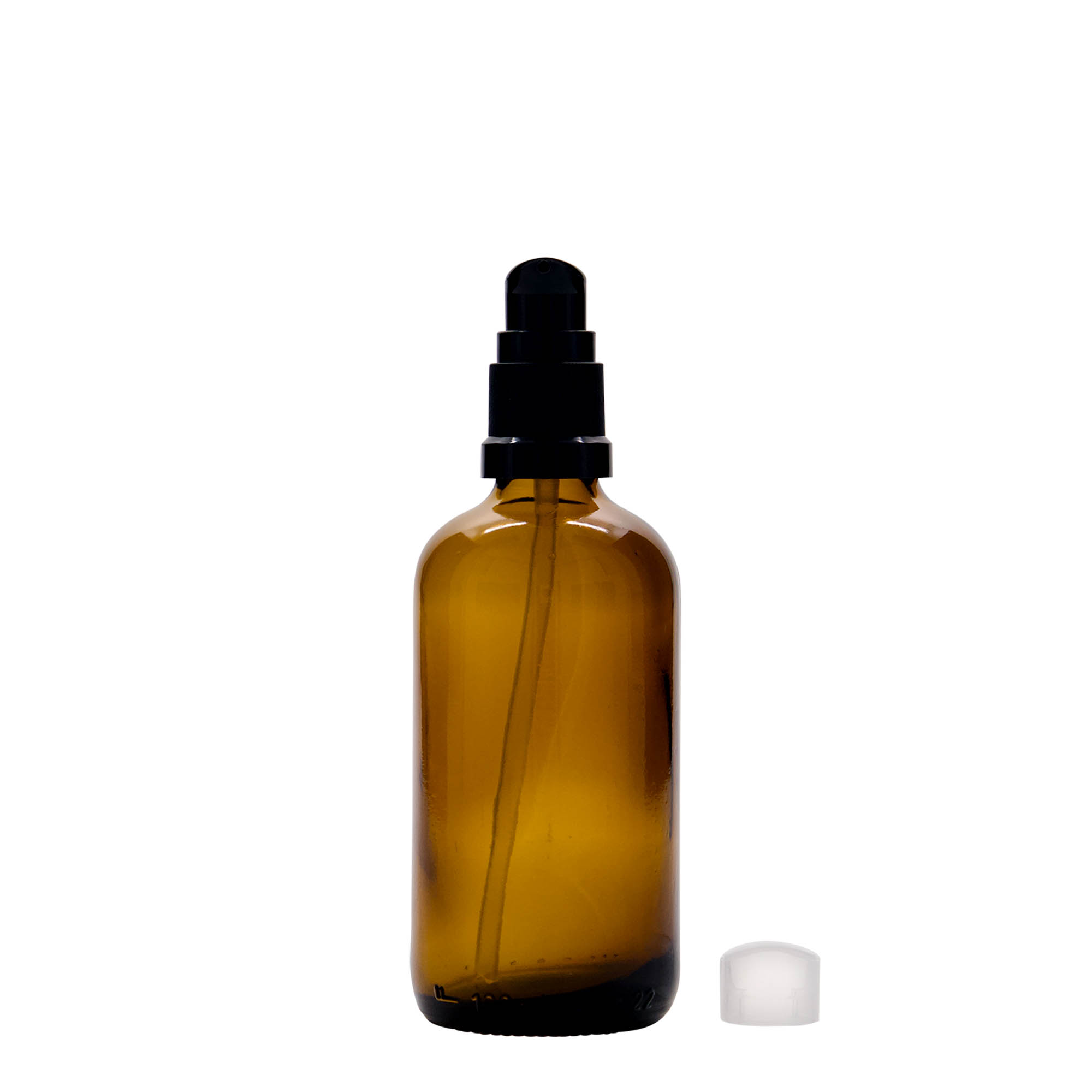 100 ml medisinsk flaske med lotionpumpe, glass, brun, åpning: DIN 18 100 ml medisinsk flaske med lotionpumpe, glass, brun, åpning: DIN 18