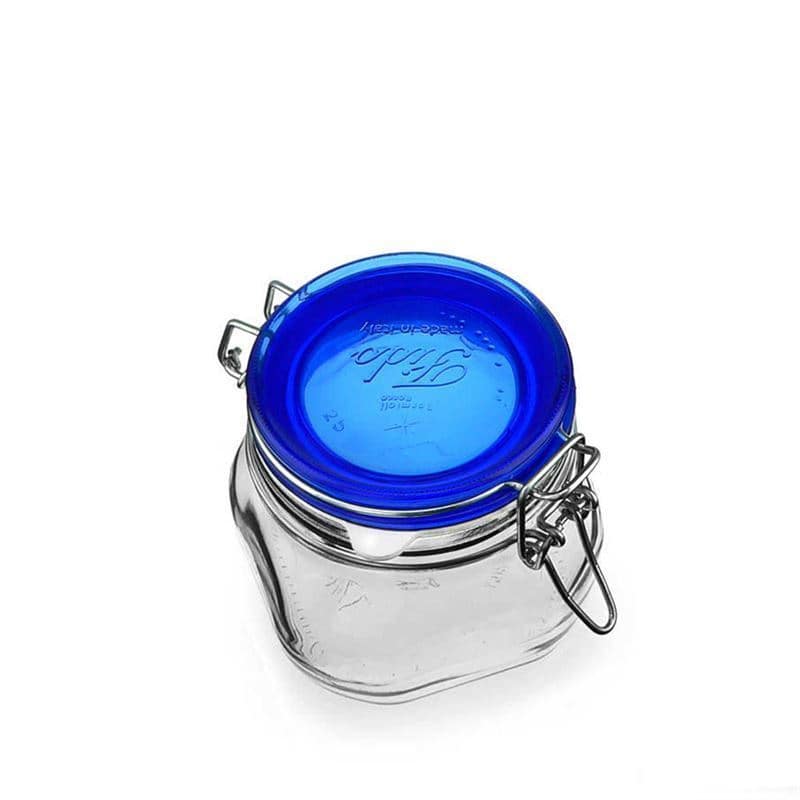 500 ml bøyleglass "Fido" Blue Top, kvadratisk, åpning: Bøylelokk