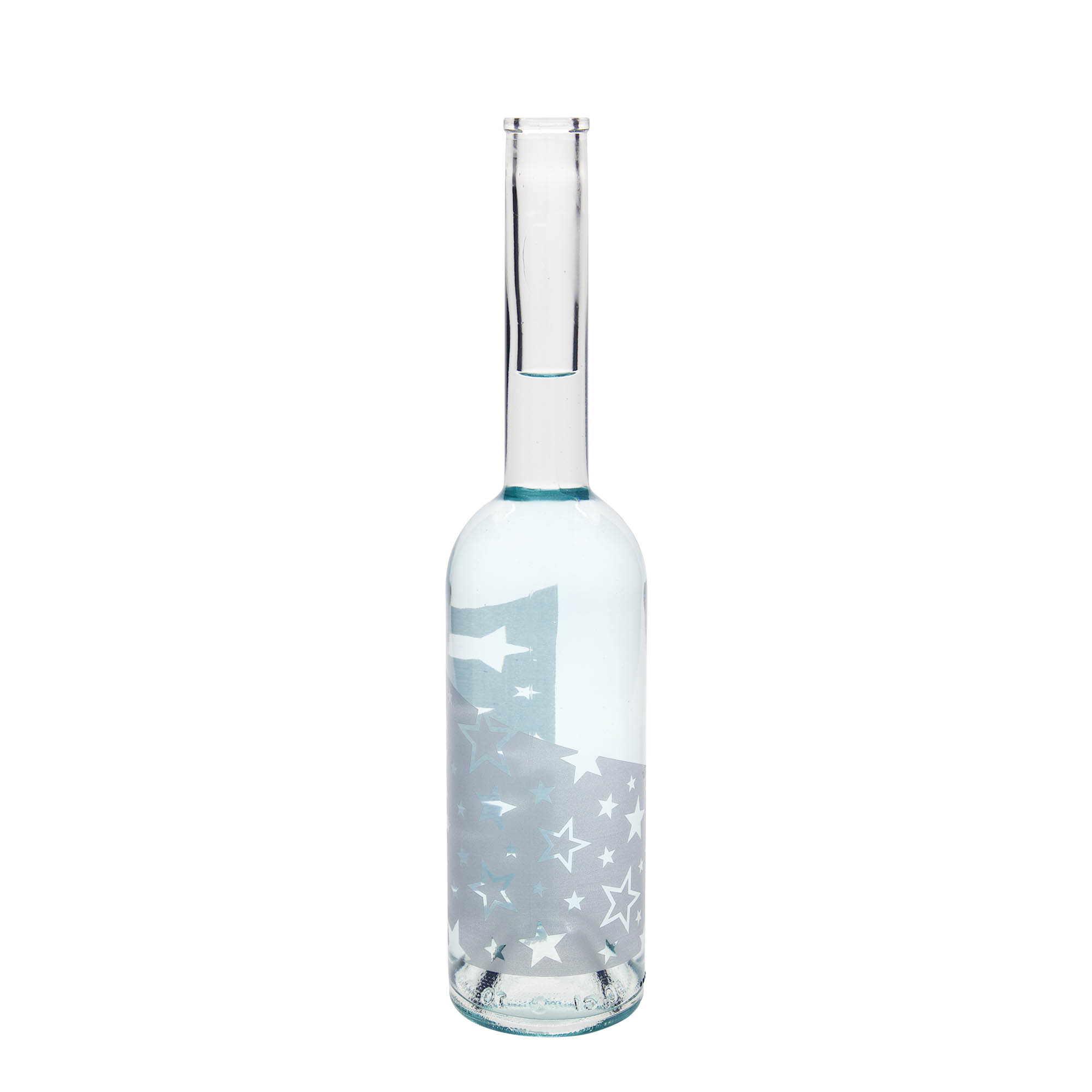 500 ml glassflaske 'Opera', motiv: sølvstjerner, åpning: kork