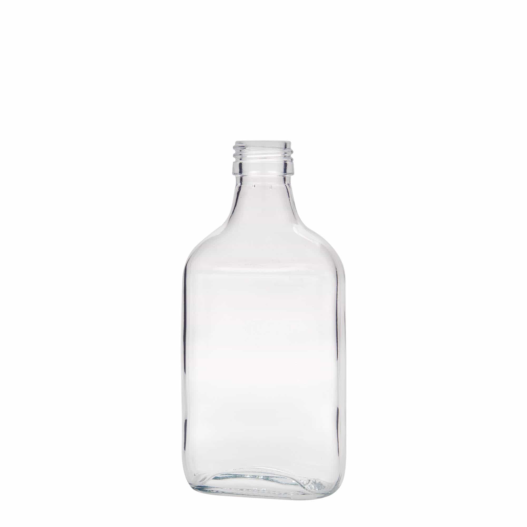 200 ml lommeflaske, firkantet, glass, åpning: PP 28