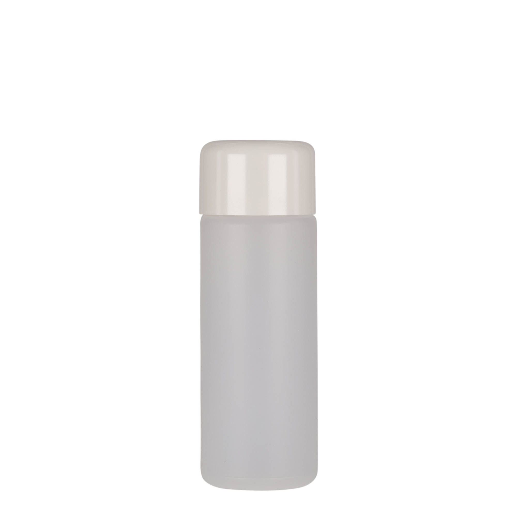 100 ml rund flaske, PE-plast, natur, åpning: skrukork