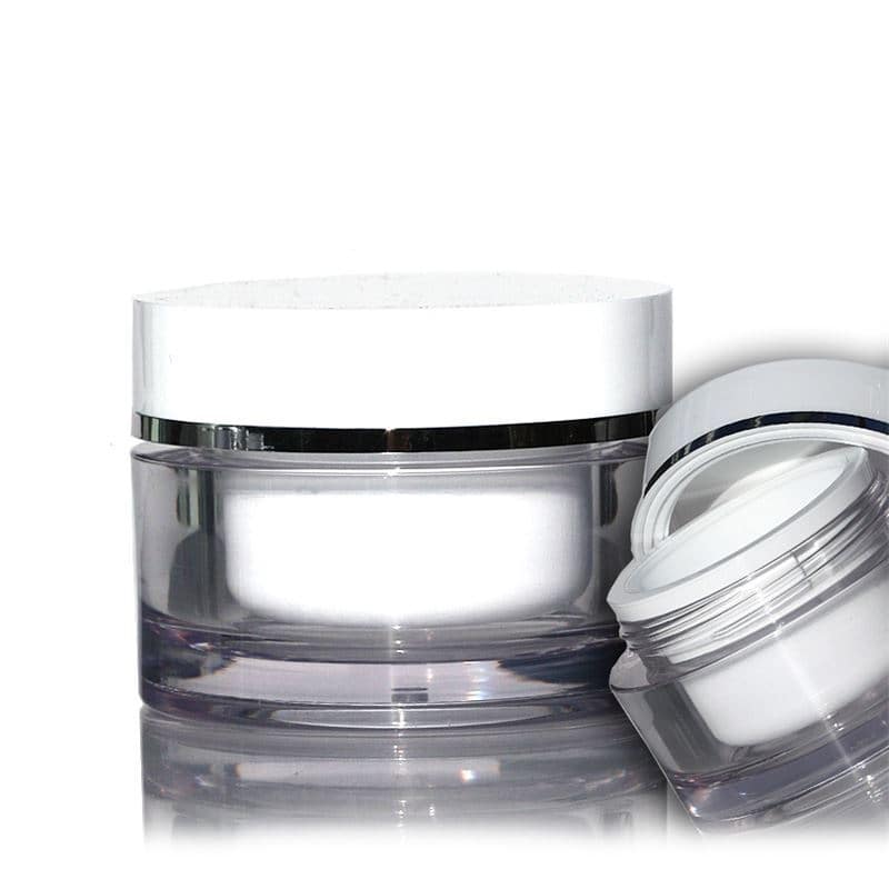 30 ml krukke, SAN-plast, hvit, åpning: Skrulokk 30 ml krukke, SAN-plast, hvit, åpning: Skrulokk
