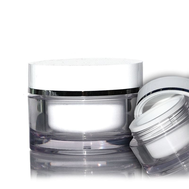 30 ml krukke, SAN-plast, hvit, åpning: skrukork 30 ml krukke, SAN-plast, hvit, åpning: skrukork