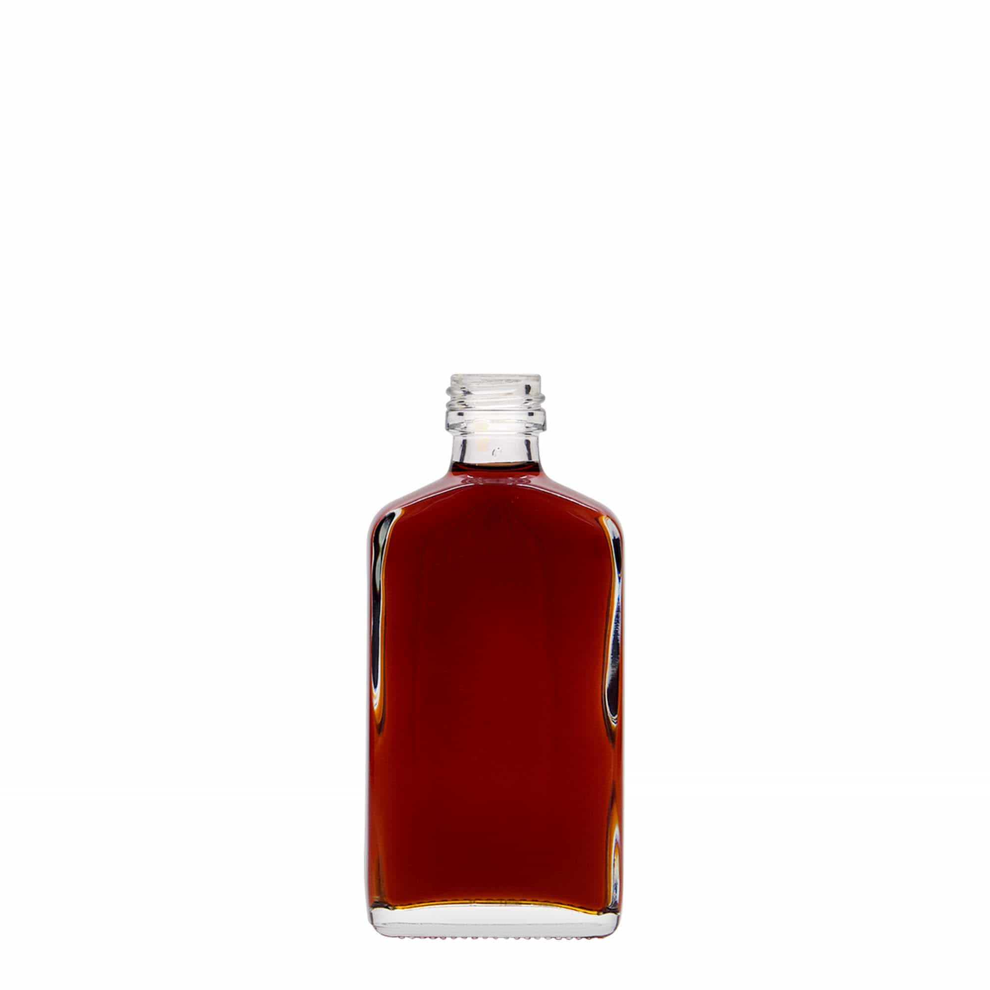 50 ml lommeflaske, rektangulær, glass, åpning: PP 18