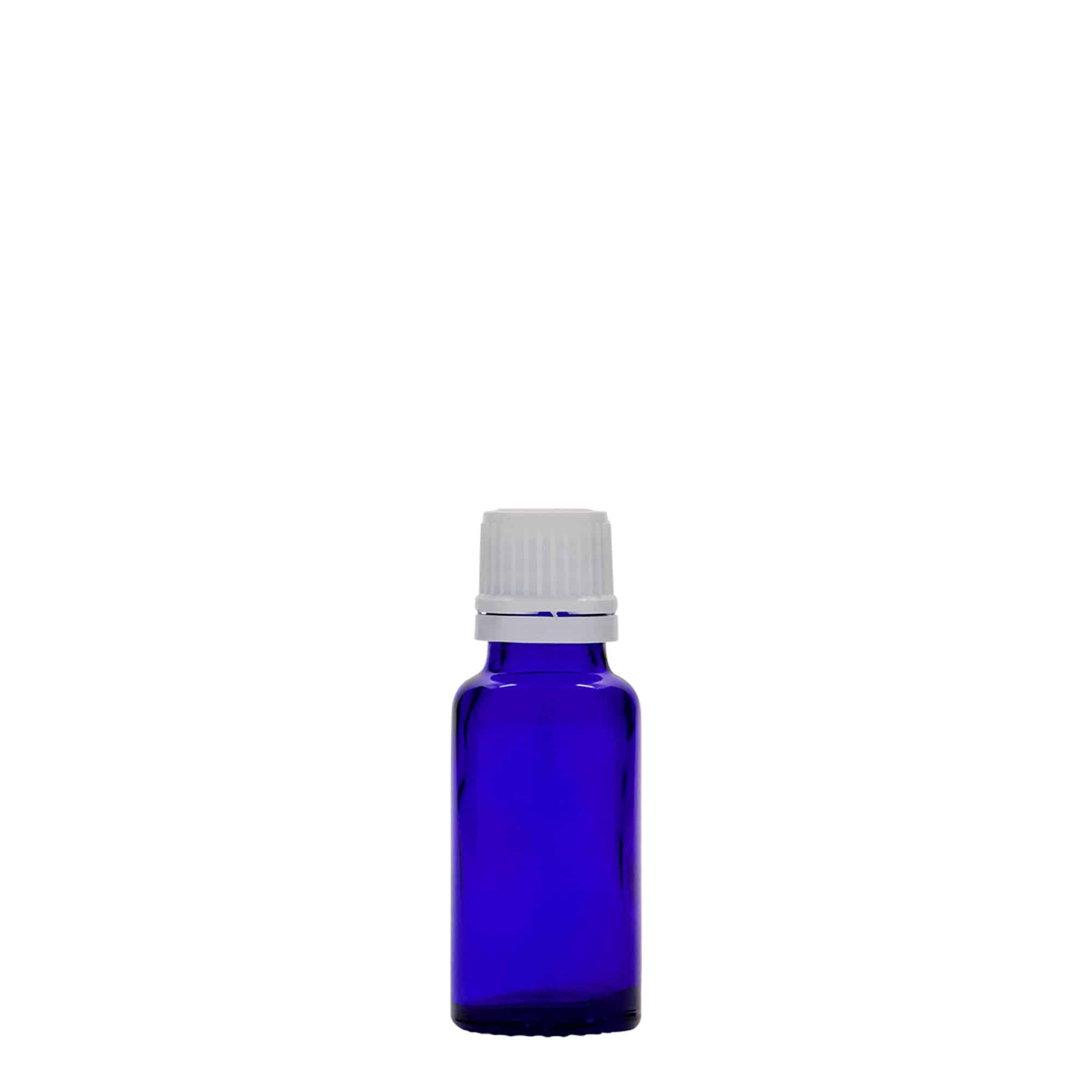 20 ml medisinflaske, glass, royalblå, åpning: DIN 18