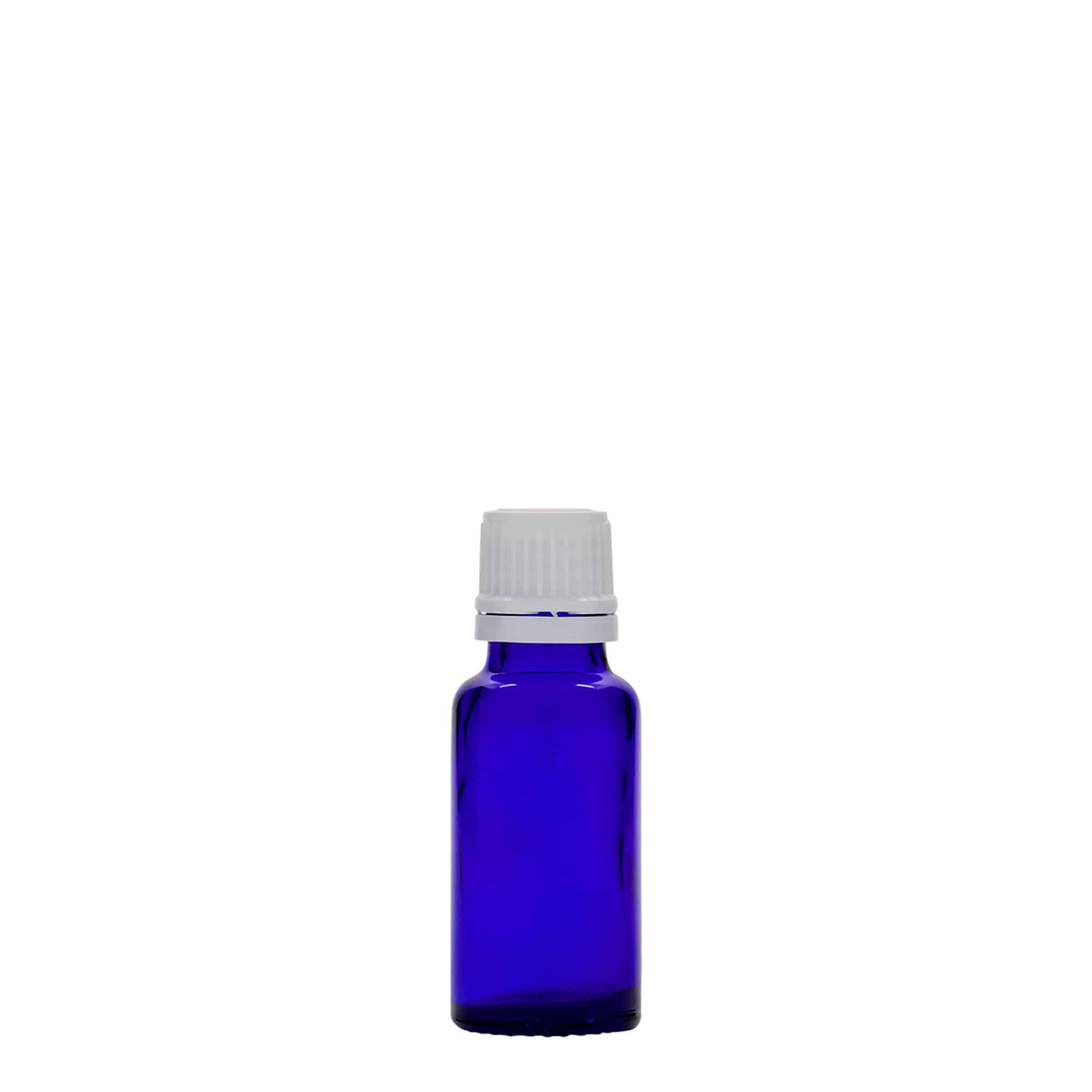 20 ml medisinflaske, glass, kongeblå, åpning: DIN 18