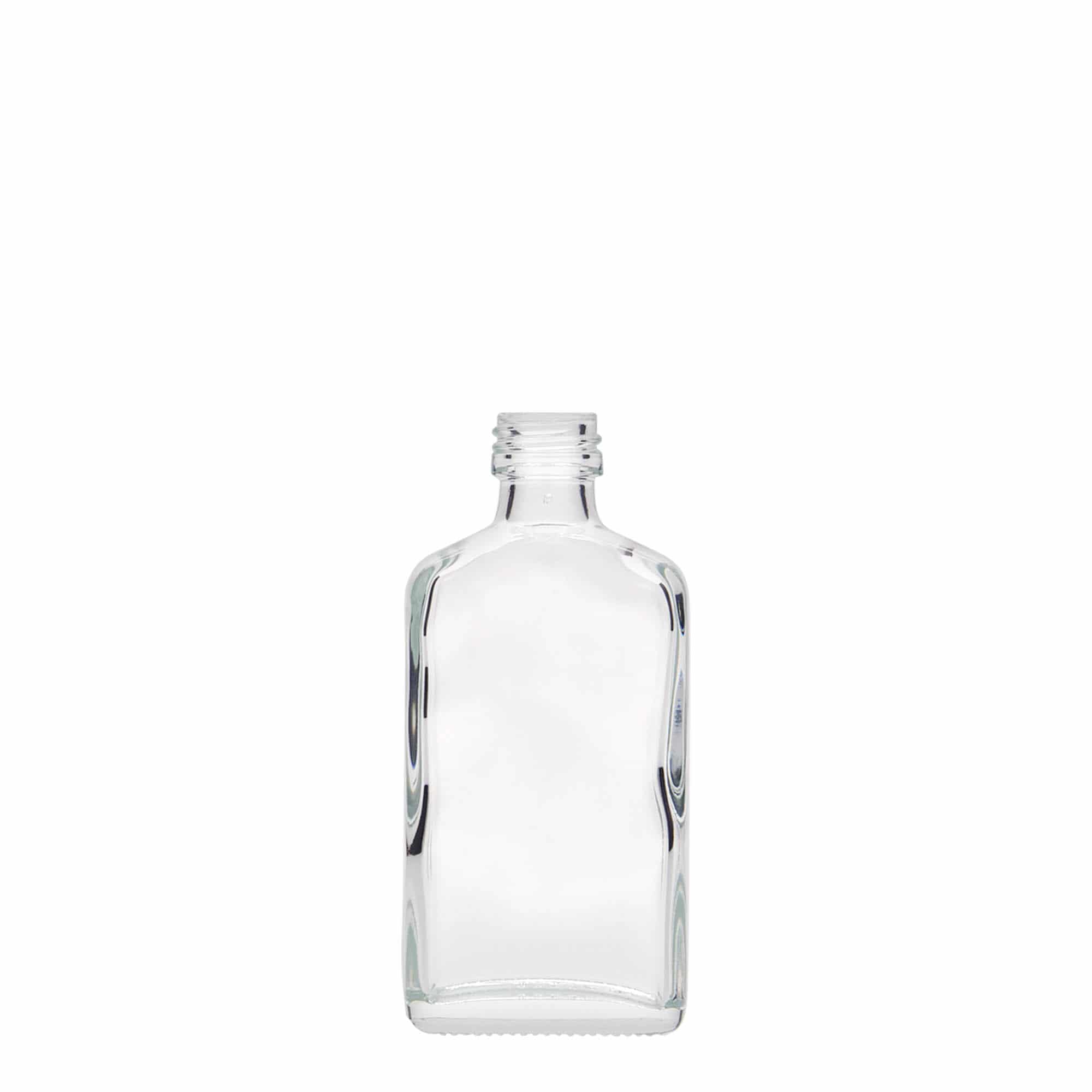 50 ml lommeflaske, firkantet, glass, åpning: PP 18 50 ml lommeflaske, firkantet, glass, åpning: PP 18