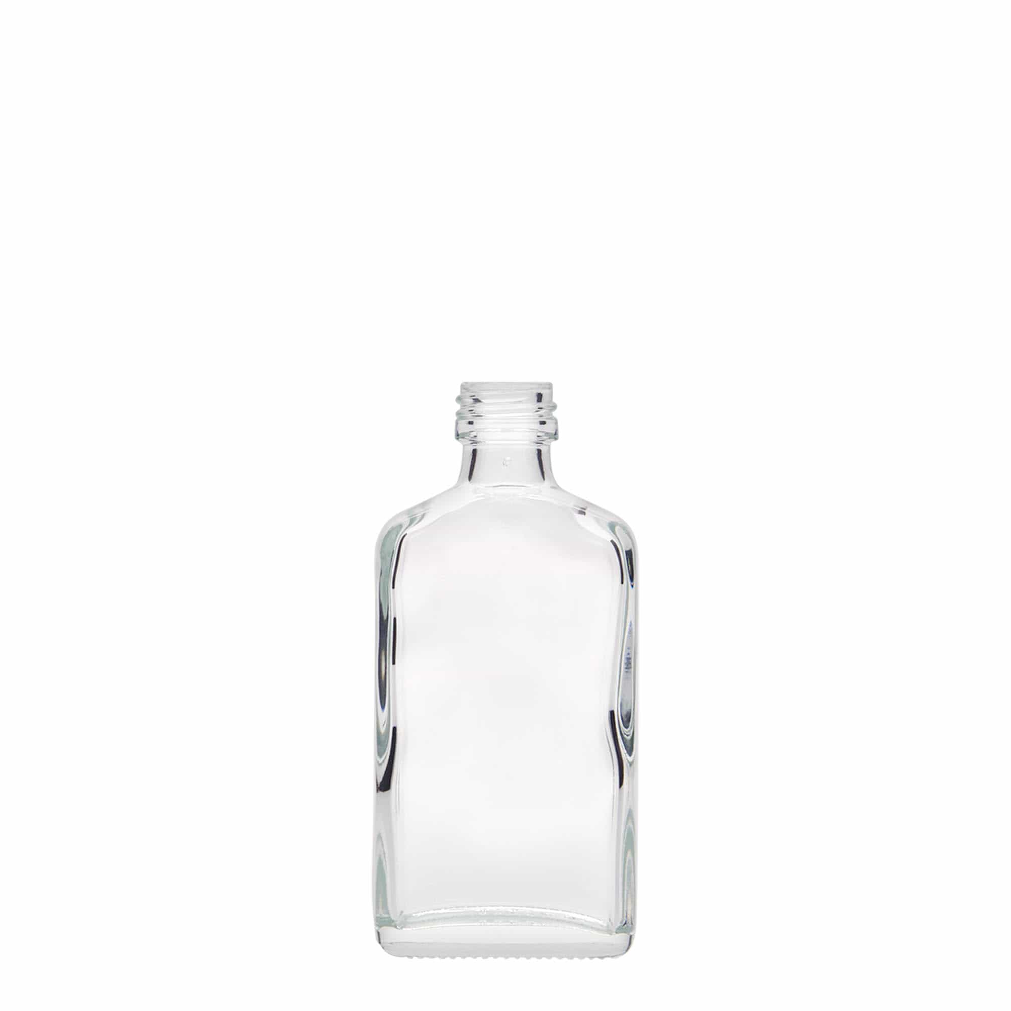 50 ml lommeflaske, rektangulær, glass, åpning: PP 18
