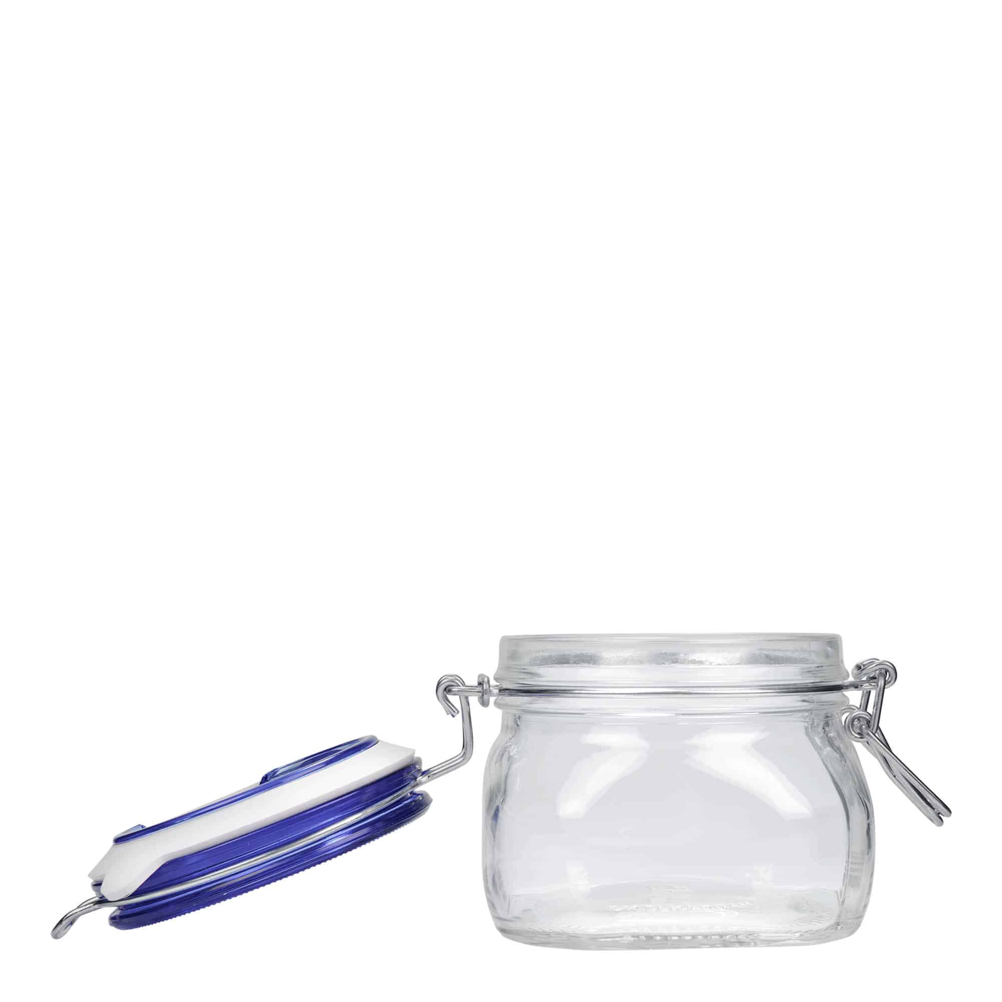 500 ml bøyleglass "Fido" Blue Top, kvadratisk, åpning: Bøylelokk