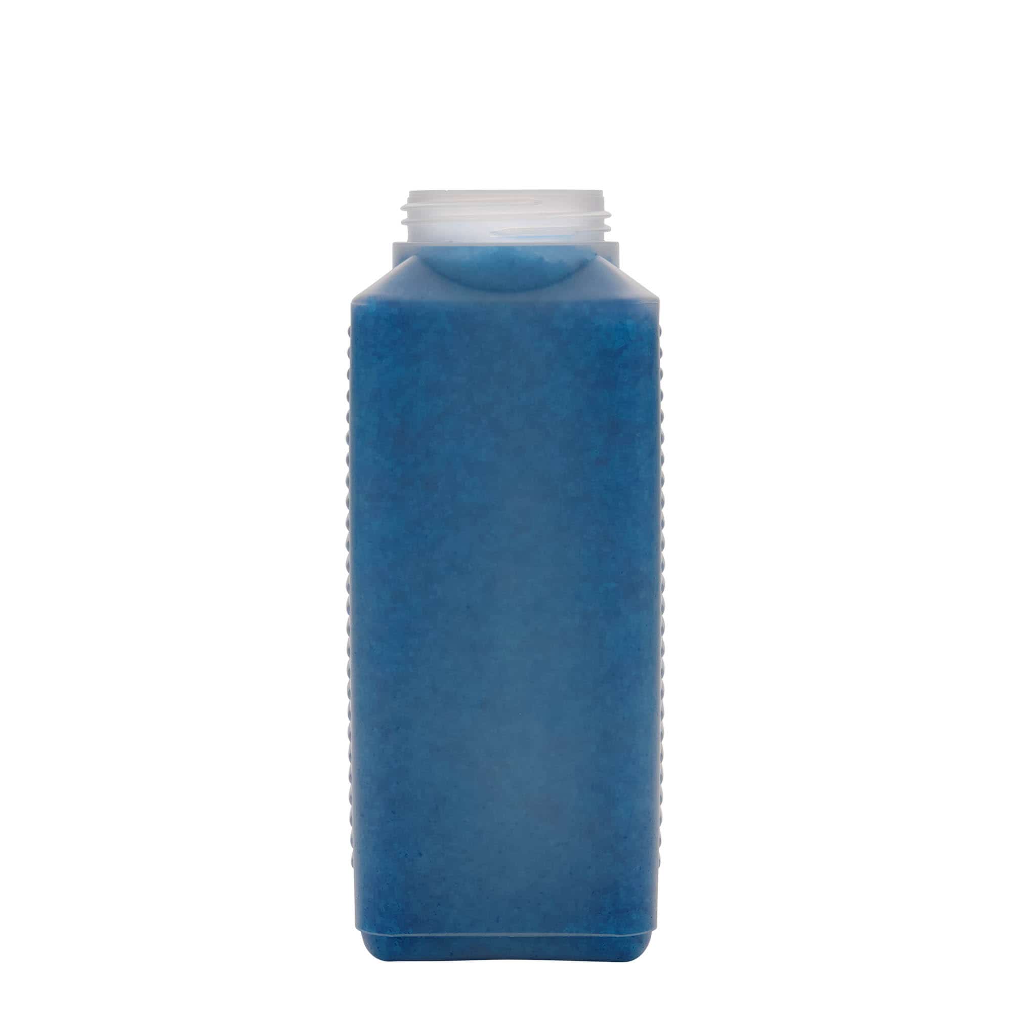 1000 ml vid halsflaske, firkantet, HDPE-plast, natur, åpning: DIN 60 EPE