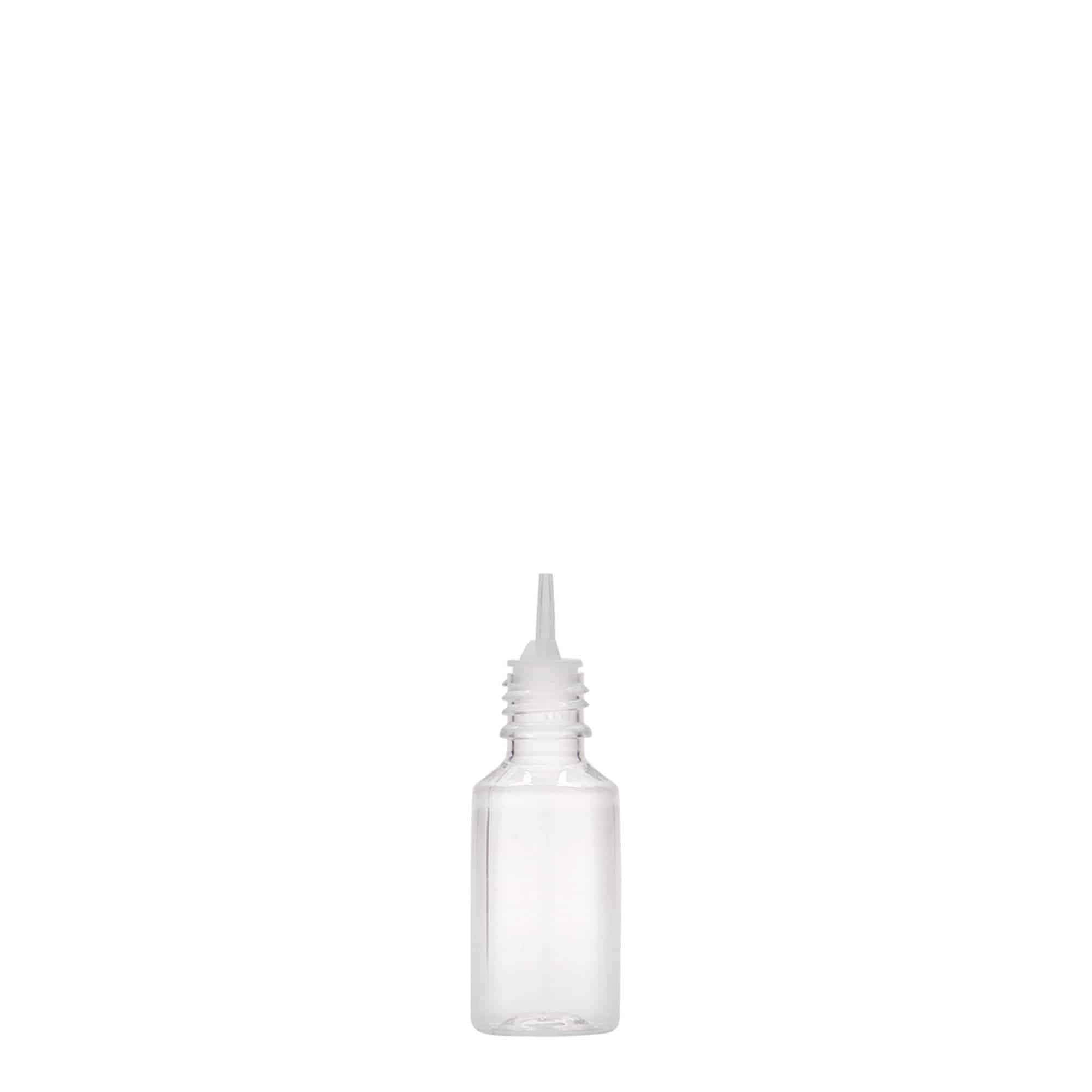 10 ml PET-flaske 'E-væske' med kvalitets- og barnesikring, plast, åpning: skrukork