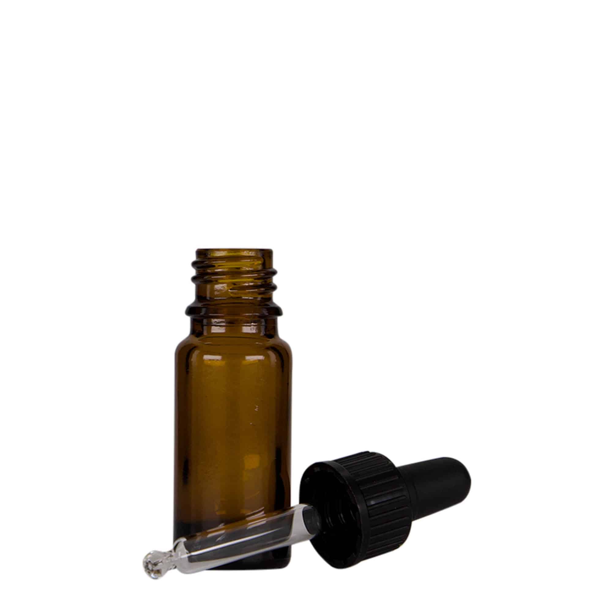 10 ml pipetteflaske medisin, glass, brun-svart, åpning: DIN 18