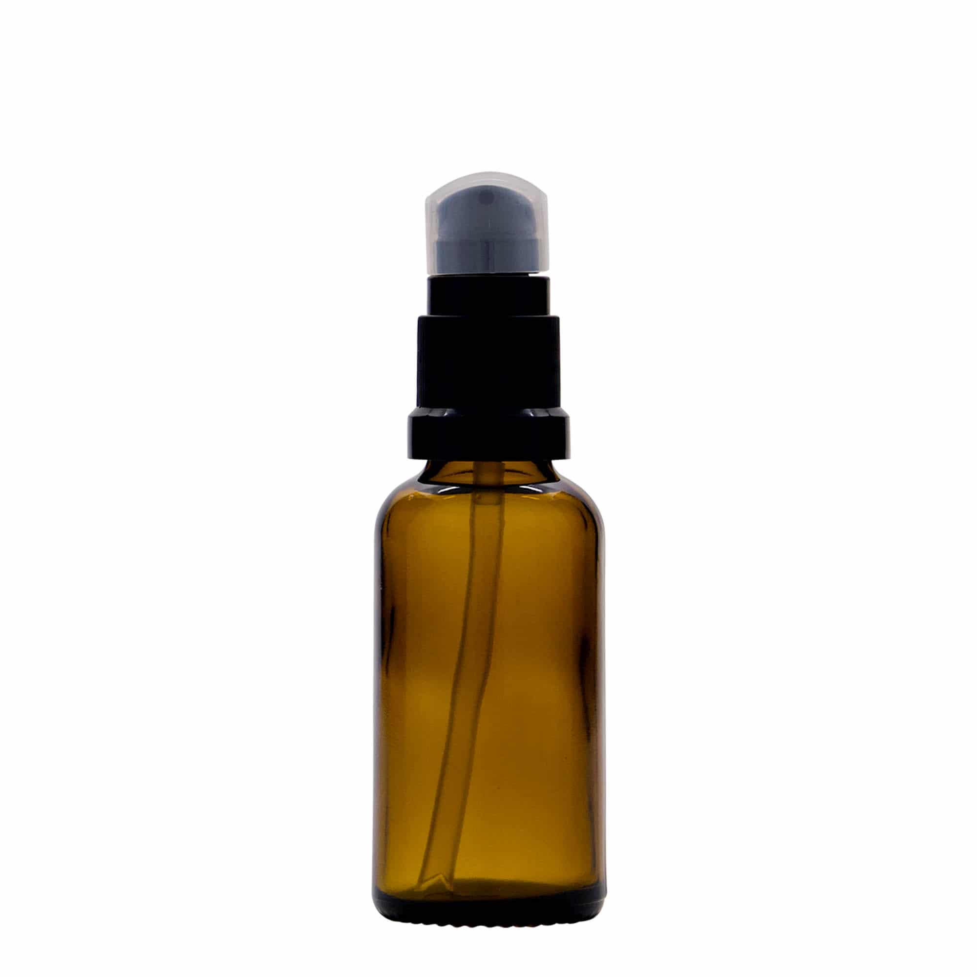 30 ml medisinflaske med lotionpumpe, glass, brun, åpning: DIN 18 30 ml medisinflaske med lotionpumpe, glass, brun, åpning: DIN 18