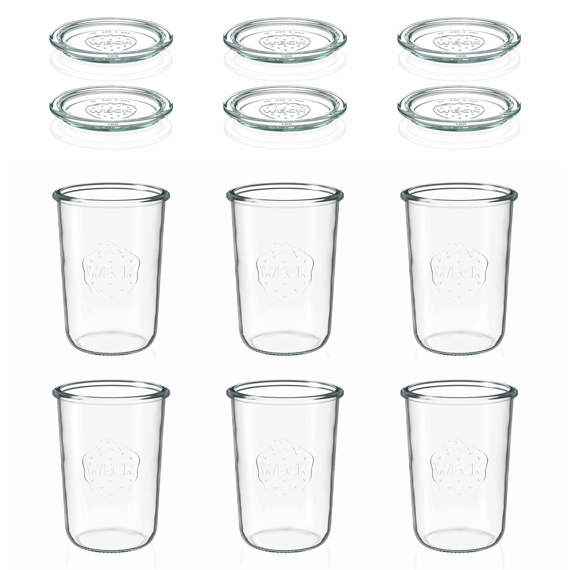 6x 850 ml WECK-sylteglass av terrintype med glasslokk RR 100