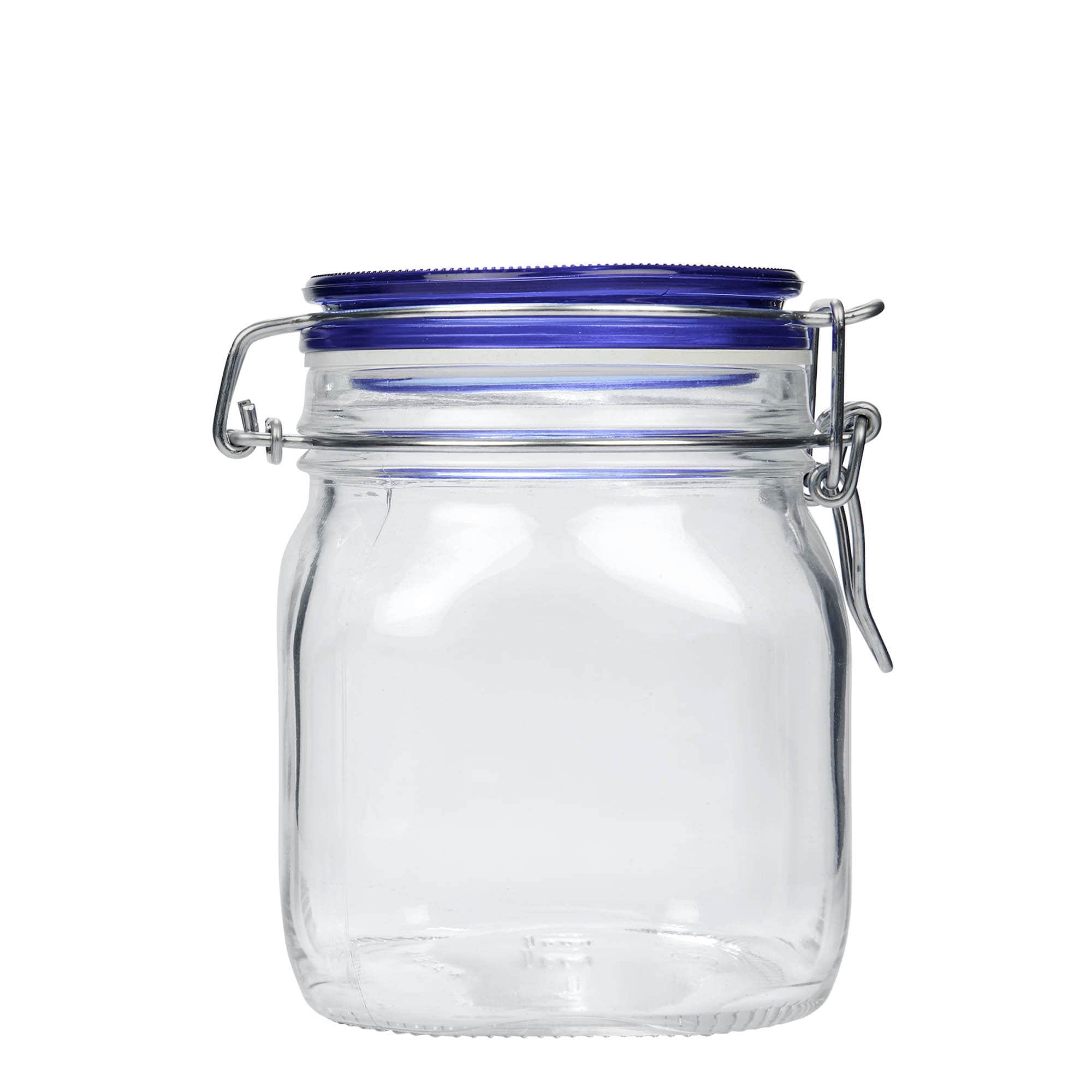 750 ml bøyleglass "Fido" Blue Top, kvadratisk, åpning: Bøylelokk