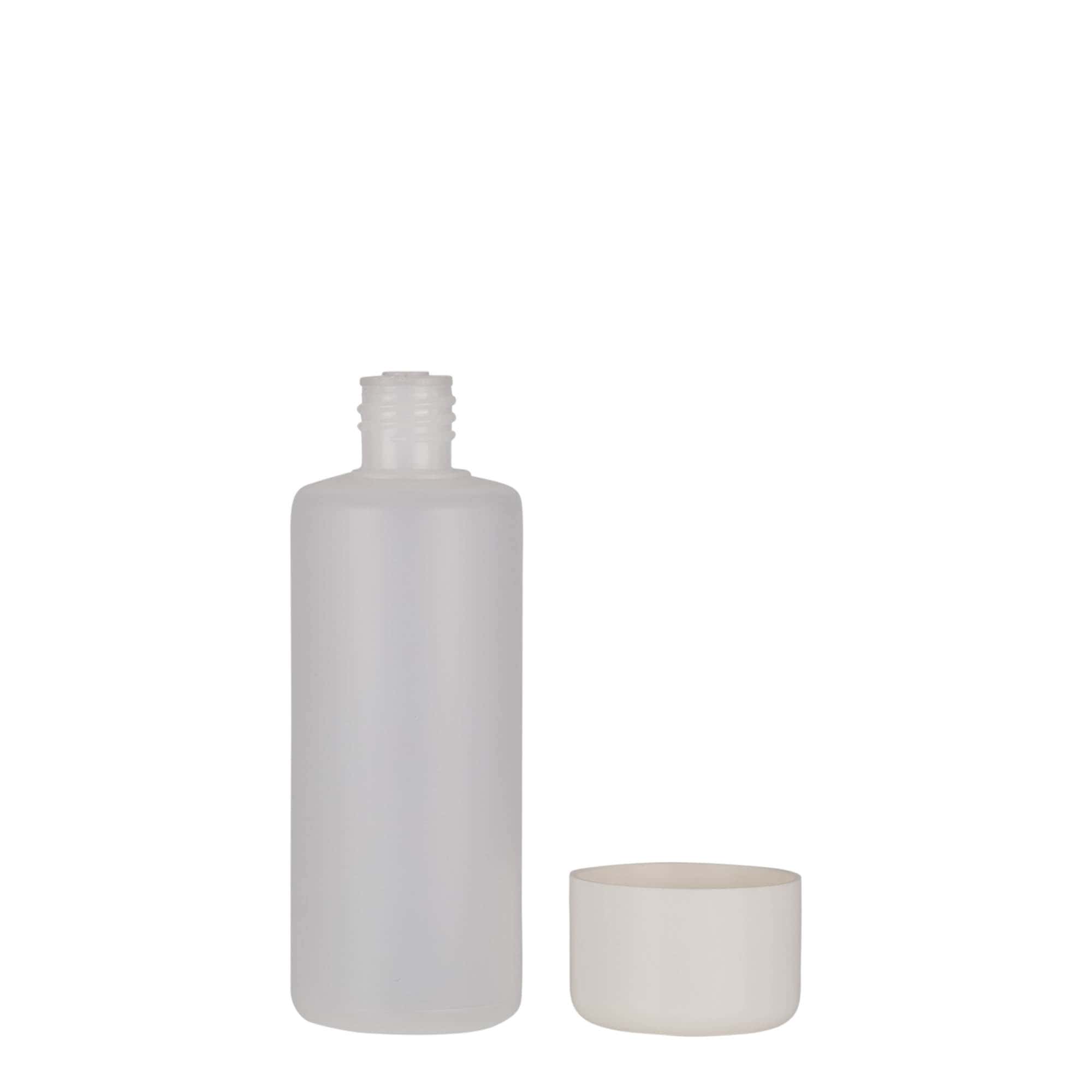 100 ml rund flaske, PE-plast, natur, åpning: skrukork 100 ml rund flaske, PE-plast, natur, åpning: skrukork