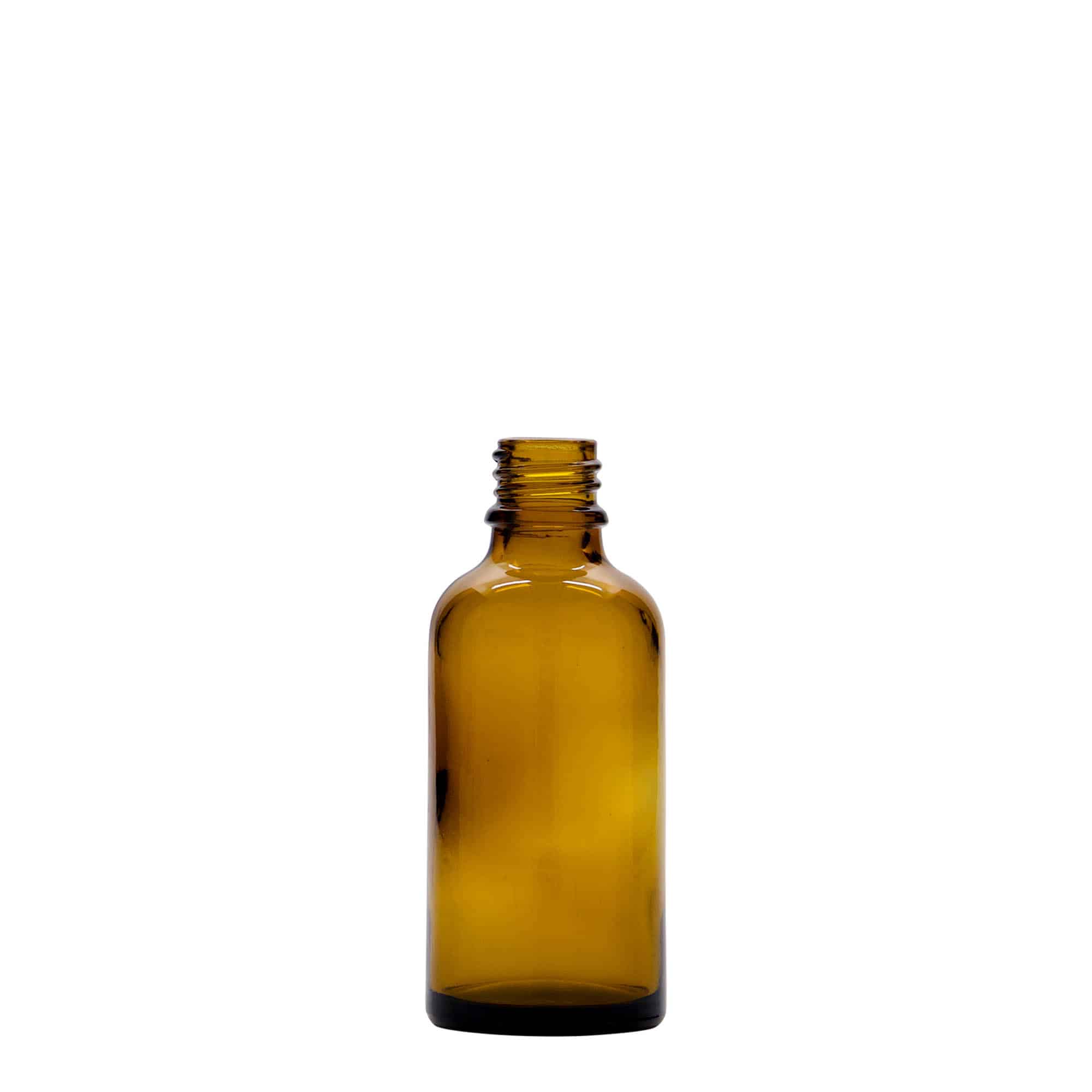 50 ml medisinflaske med lotionpumpe, glass, brun, åpning: DIN 18