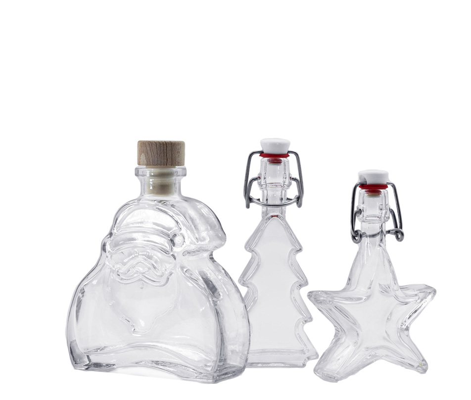 Juleflasker Tre dekorative flasker for julesesongen