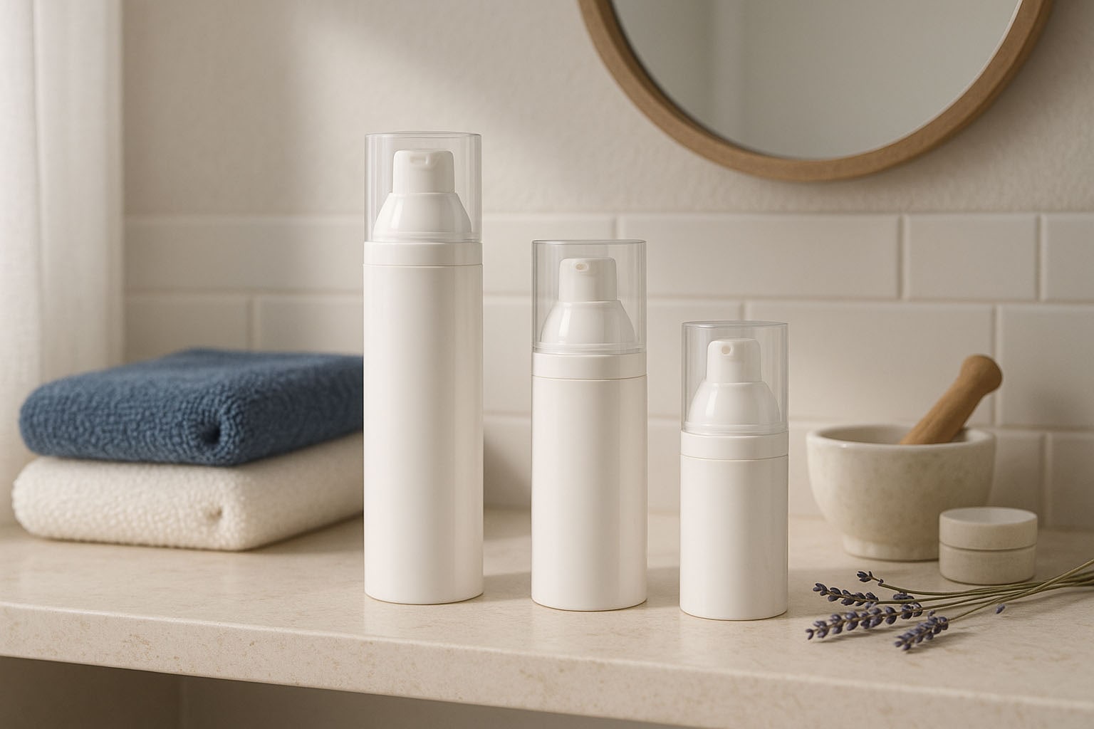 Airless dispenser pumpehode 'Mezzo', PP-plast, hvit