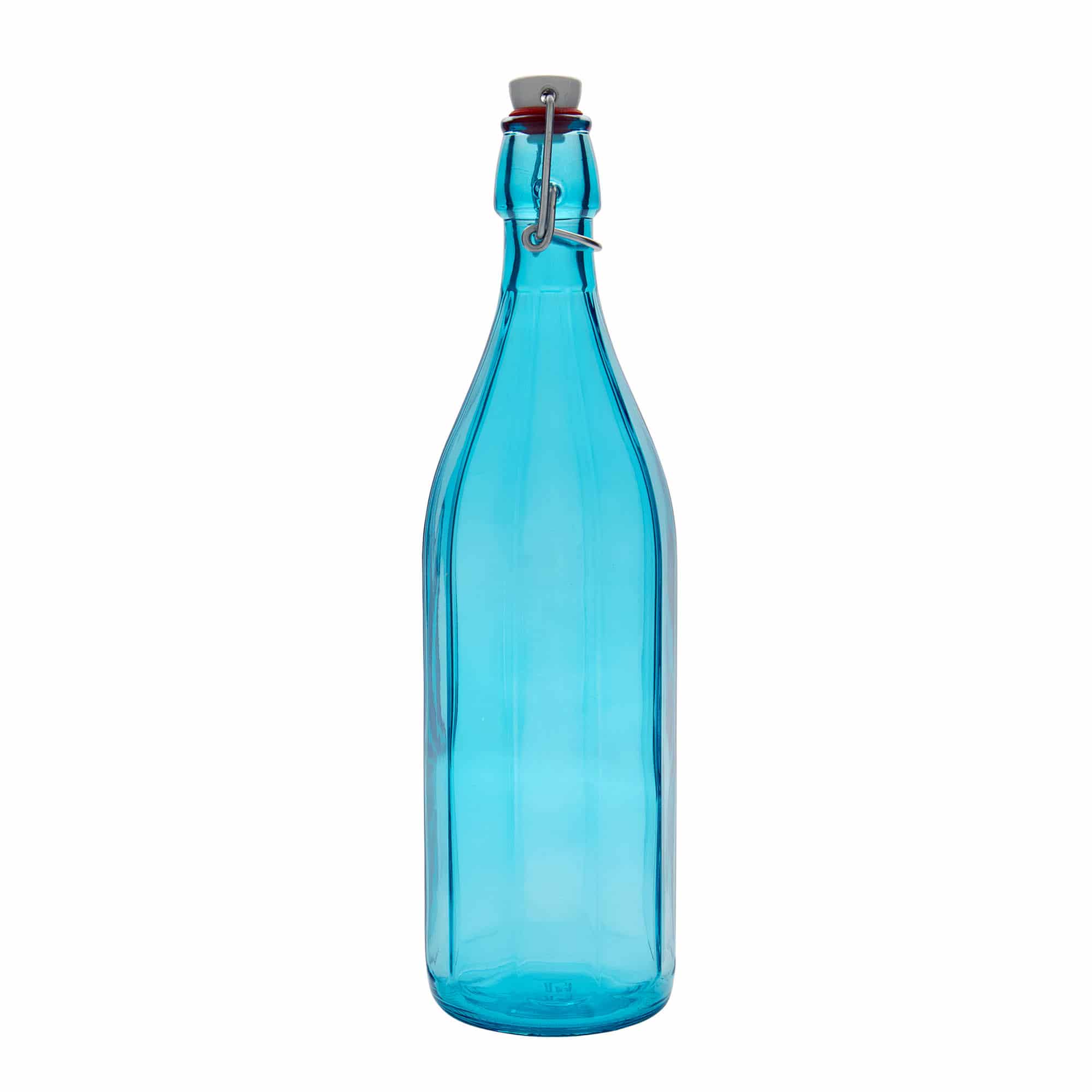 1000 ml glassflaske "Oxford", tikantet, asurblå, åpning: Bøylelokk 1000 ml glassflaske "Oxford", tikantet, asurblå, åpning: Bøylelokk