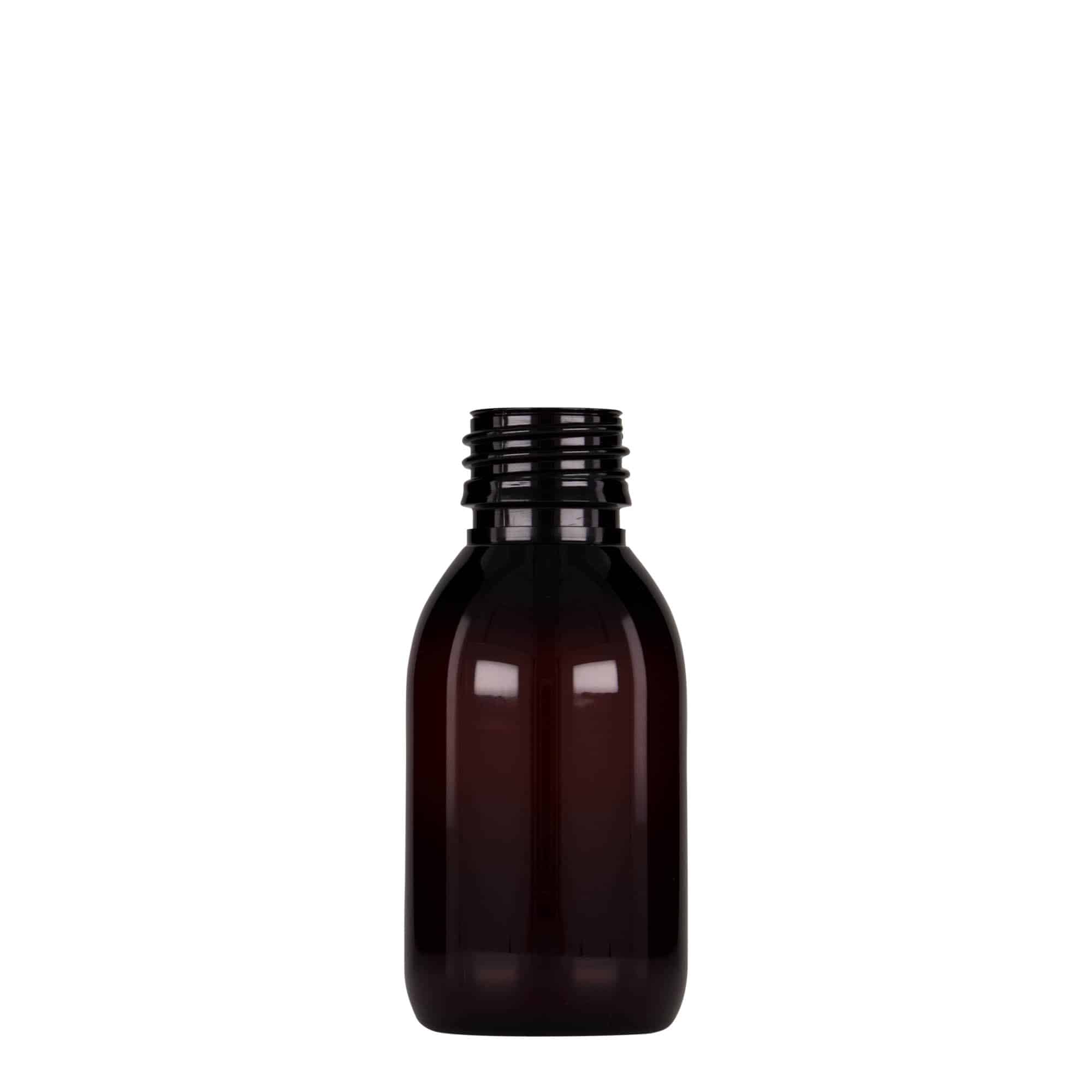 100 ml PET-medisinflaske, brun, plast, åpning: PP 28 100 ml PET-medisinflaske, brun, plast, åpning: PP 28