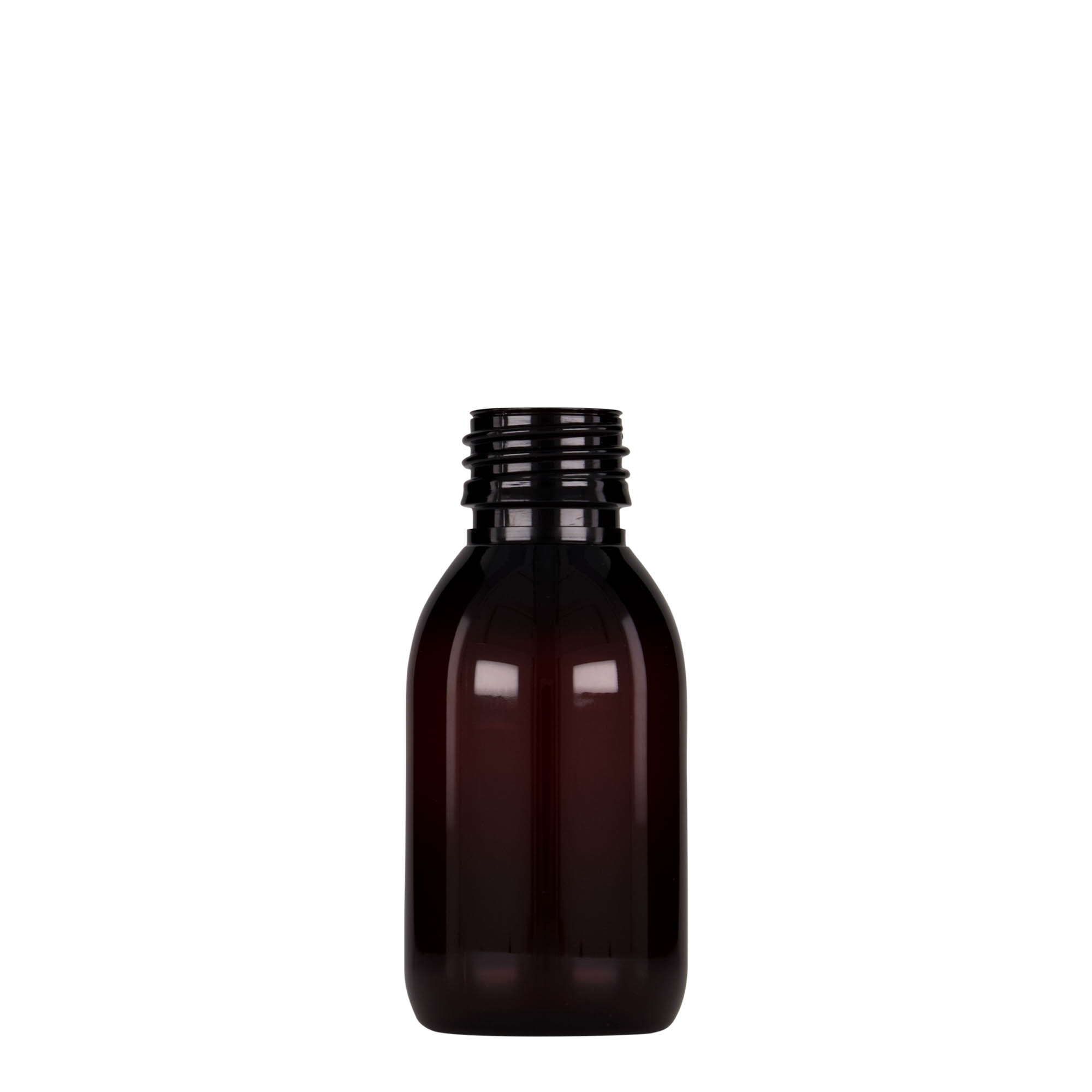 100 ml PET-medisinflaske, brun, plast, munnstykke: PP 28 100 ml PET-medisinflaske, brun, plast, munnstykke: PP 28