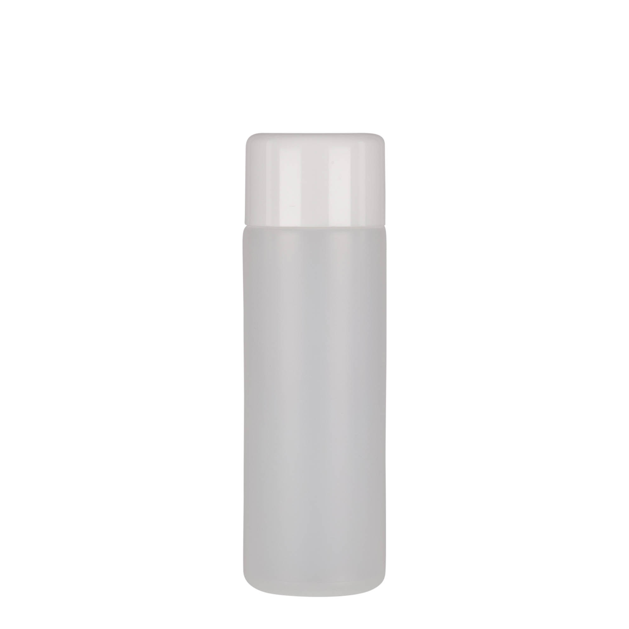 200 ml rund flaske, PE-plast, natur, åpning: skrukork