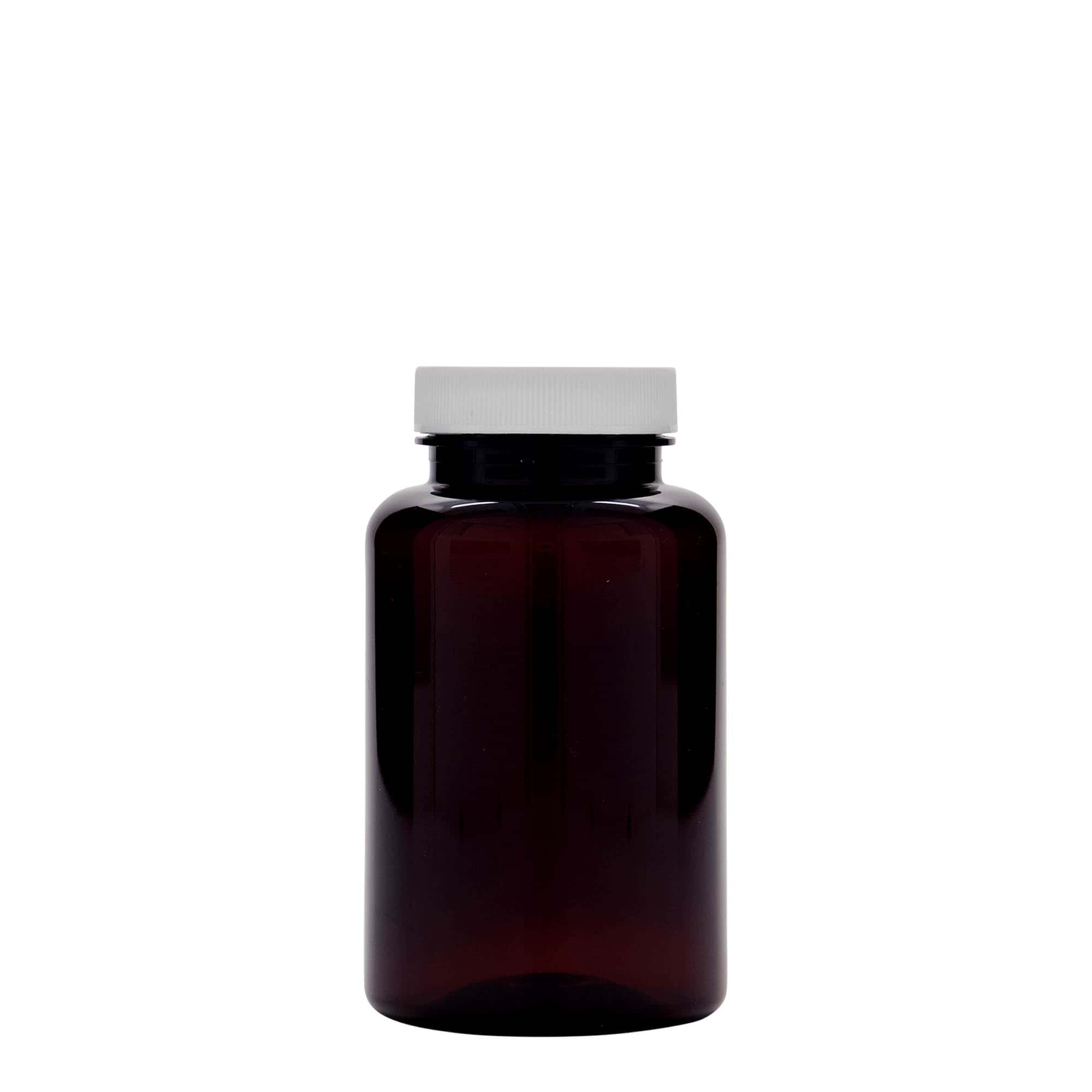 250 ml PET-beholder, plast, brun, åpning: 45/400