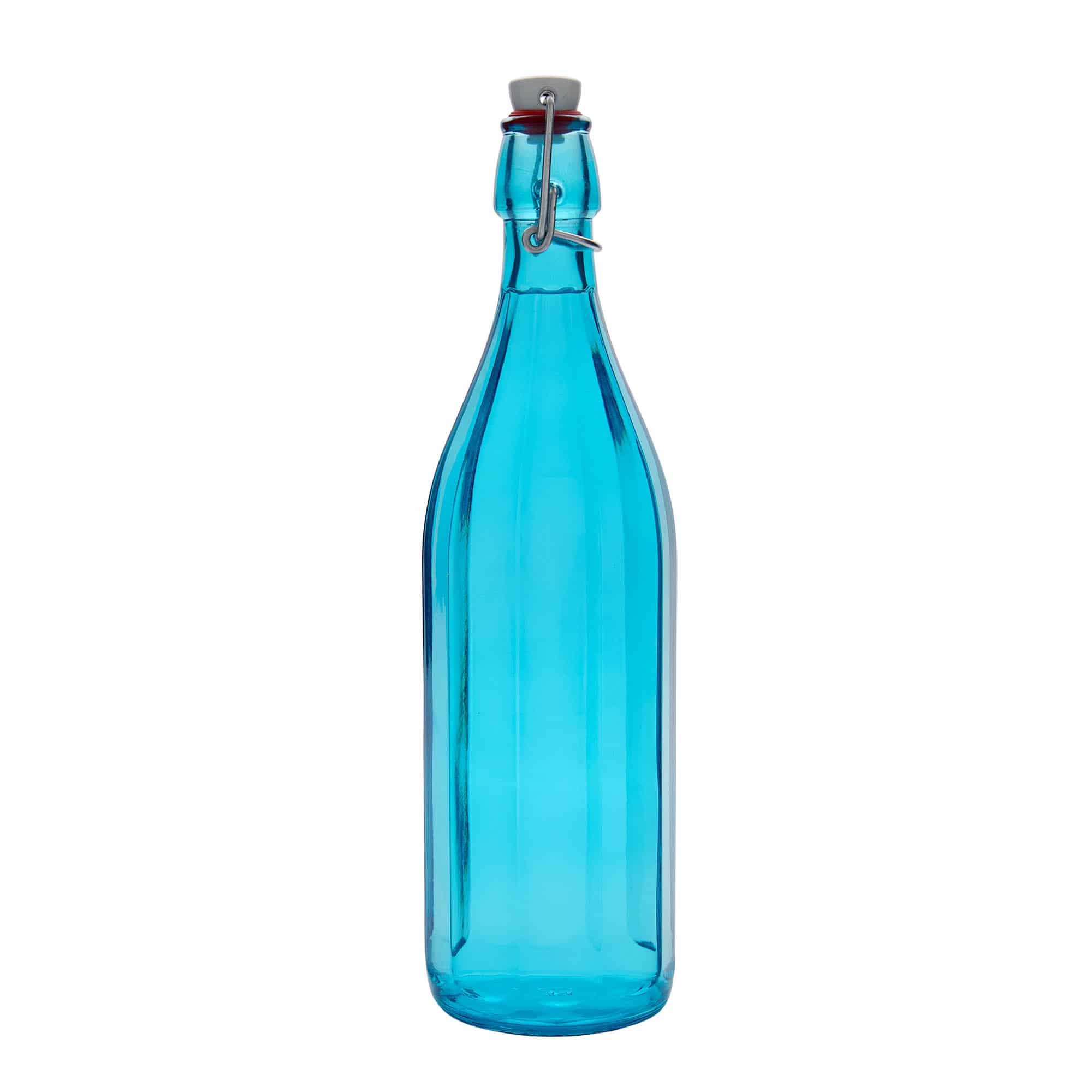 1000 ml glassflaske "Oxford", tikantet, asurblå, åpning: Bøylelokk