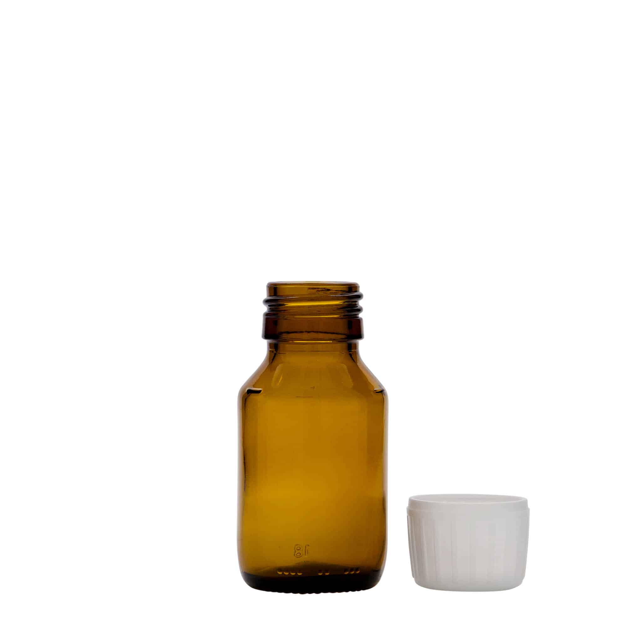 50 ml medisinflaske, brun, glass, åpning: PP 28