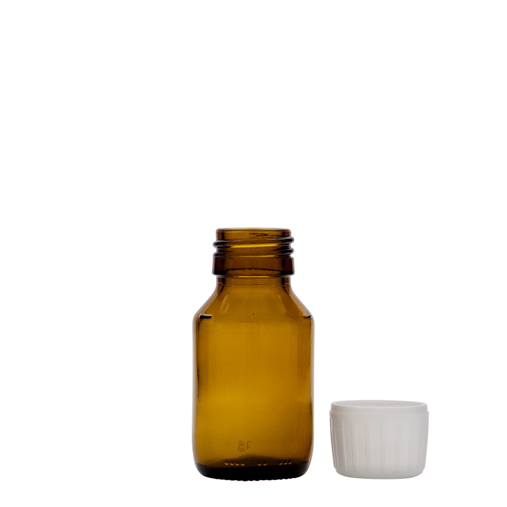 50 ml medisinsk flaske, brun, glass, åpning: PP 28