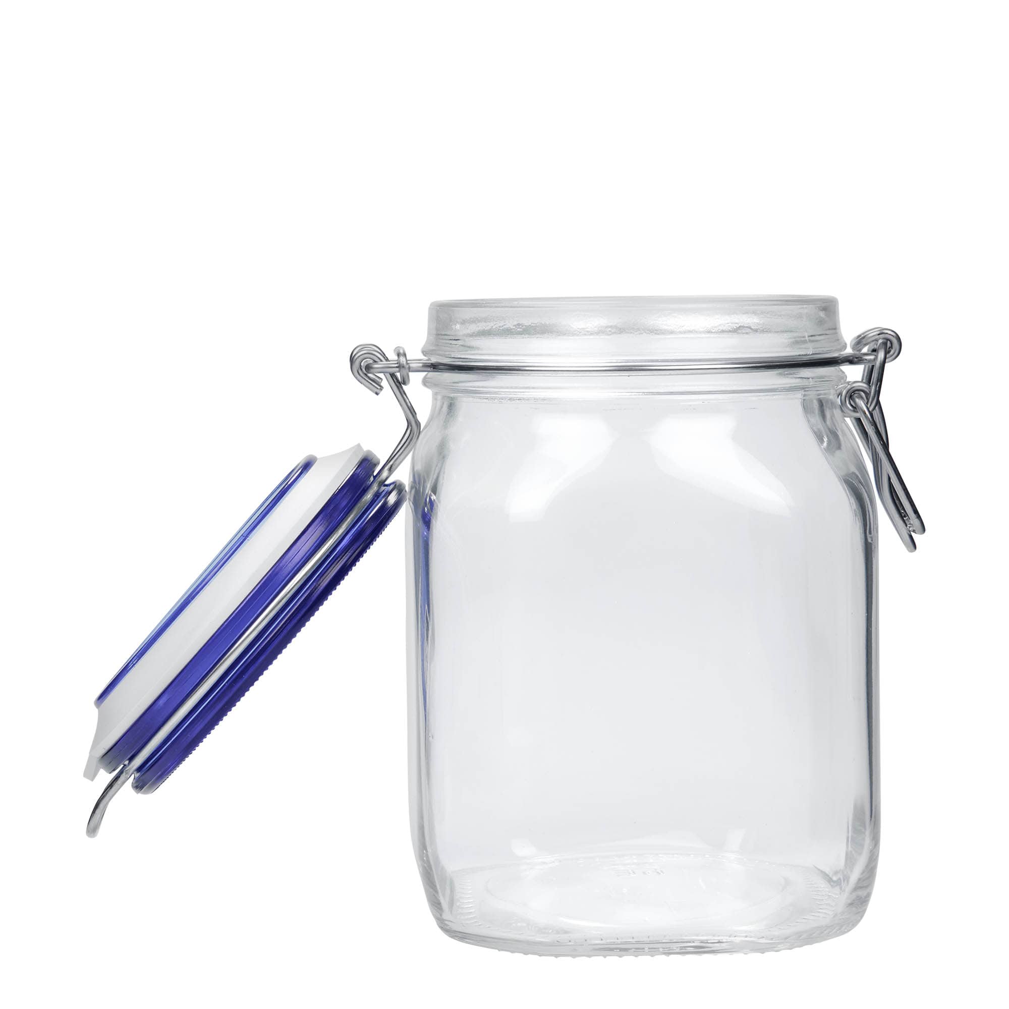 1000 ml bøyleglass "Fido" Blue Top, kvadratisk, åpning: Bøylelokk