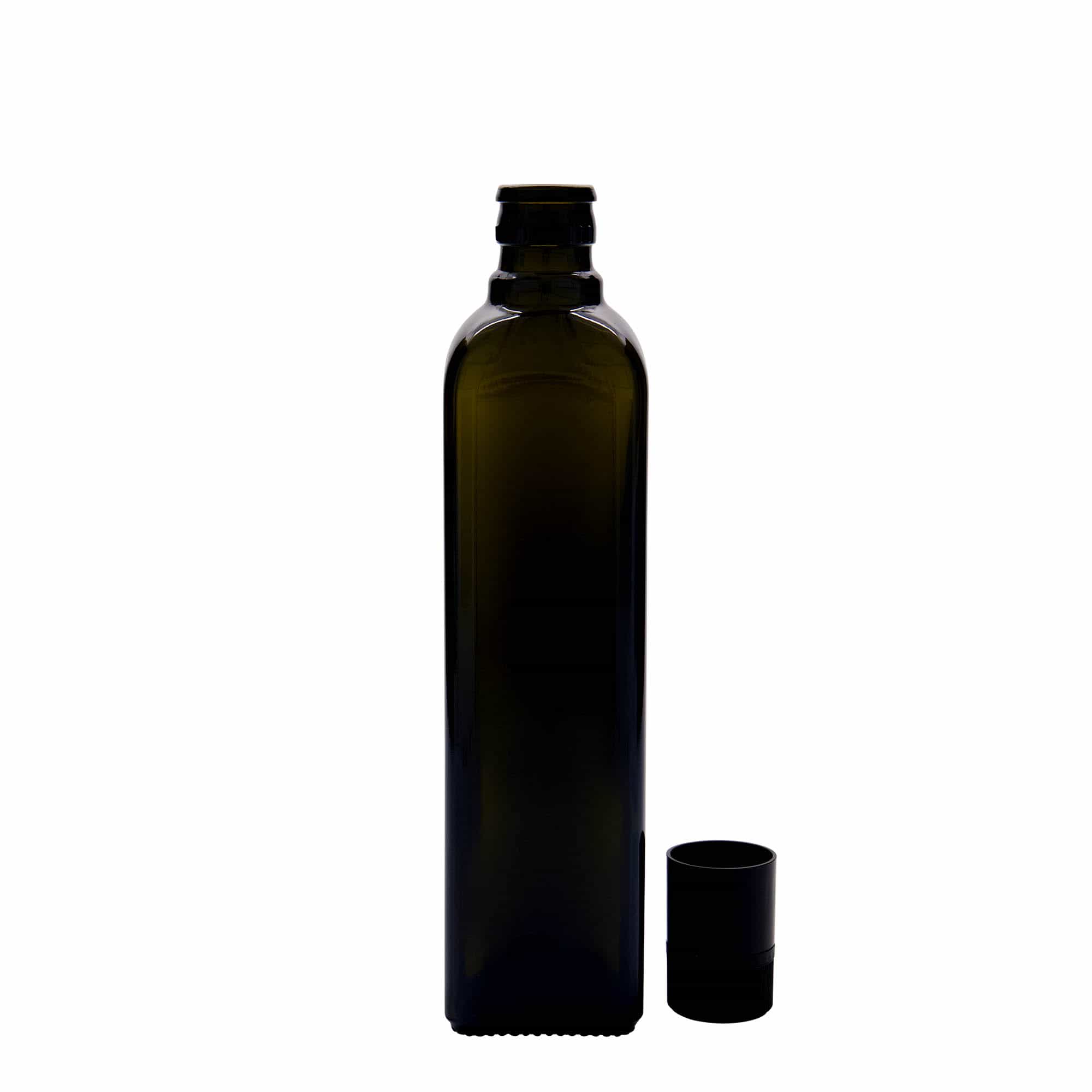 500 ml eddik-/oljeflaske "Quadra", glass, kvadratisk, antikkgrønn, åpning: DOP