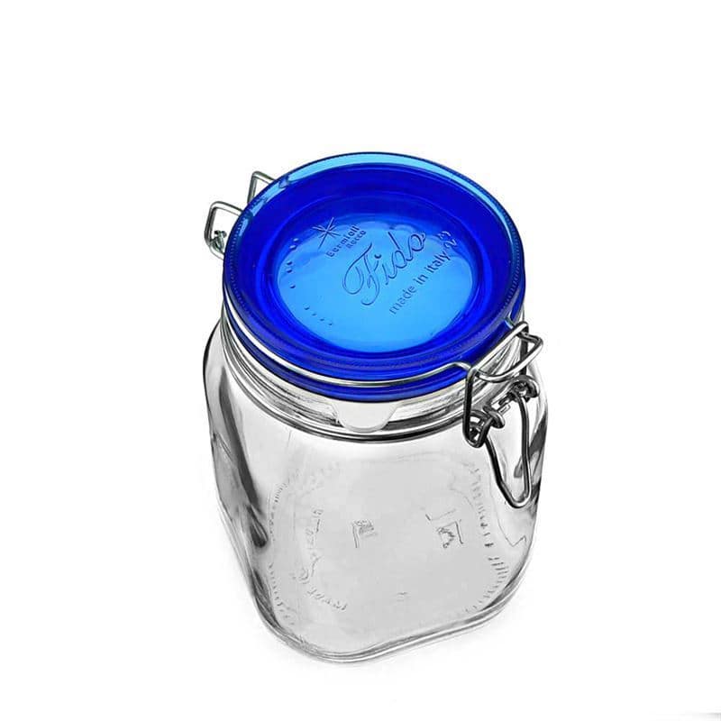 1000 ml bøyleglass "Fido" Blue Top, kvadratisk, åpning: Bøylelokk